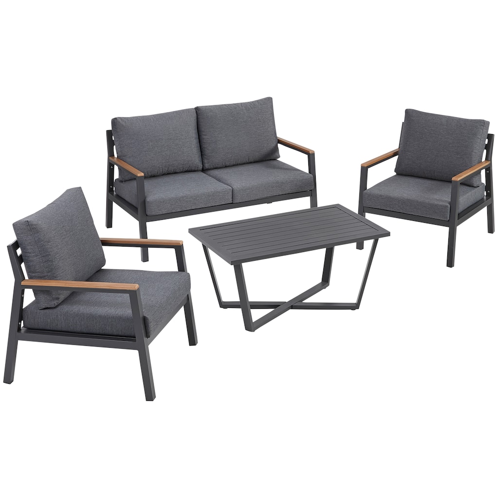 KONIFERA Gartenlounge-Set »Stockholm«, (Set, 12 tlg., 2x Sessel, 1x 2er Bank, 1x Tisch 100x60x46 cm)