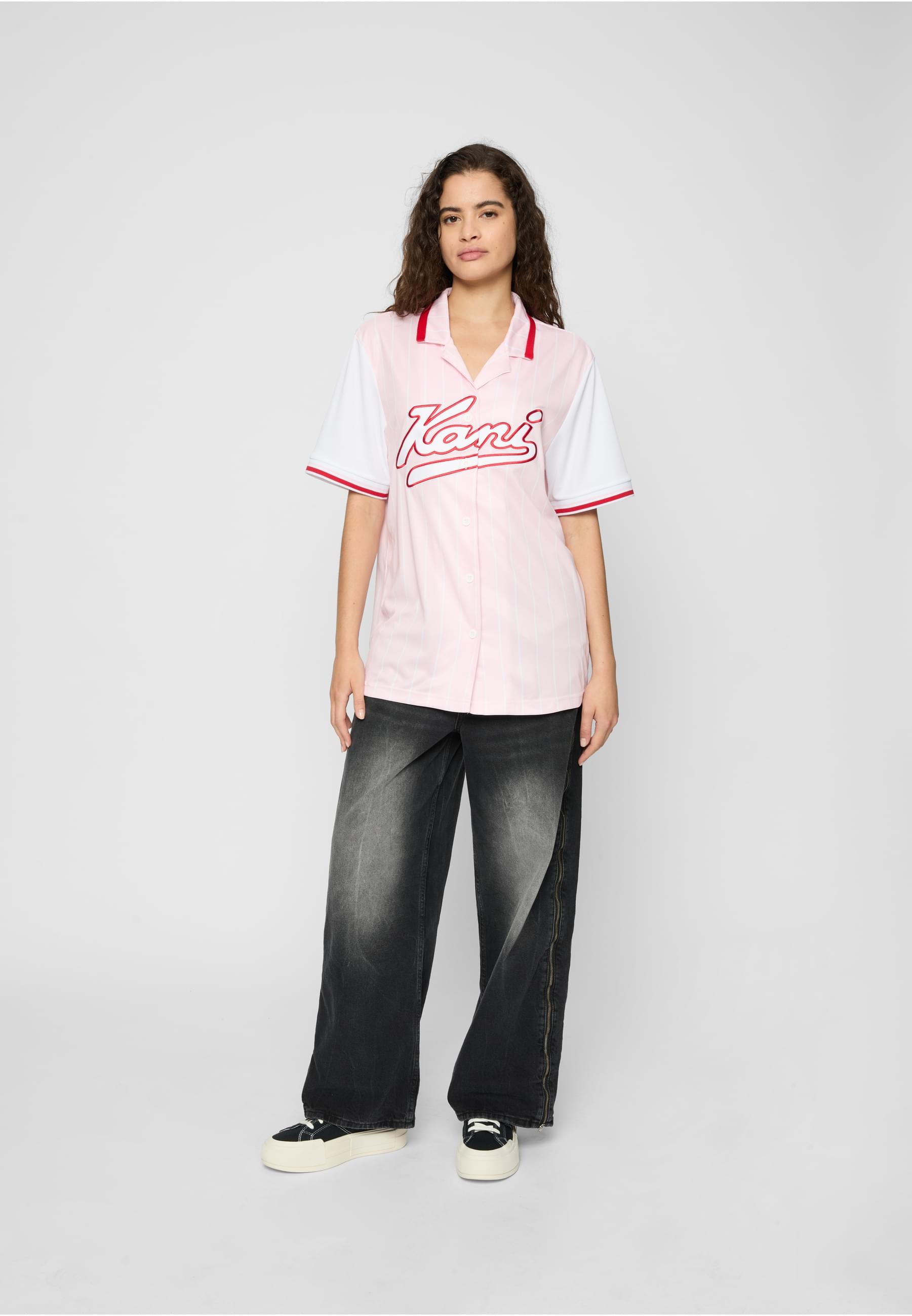 Karl Kani Karohemd »Karl Kani Damen KW223-045-1 Varsity Stripe Baseball Shirt«, (1 tlg.)