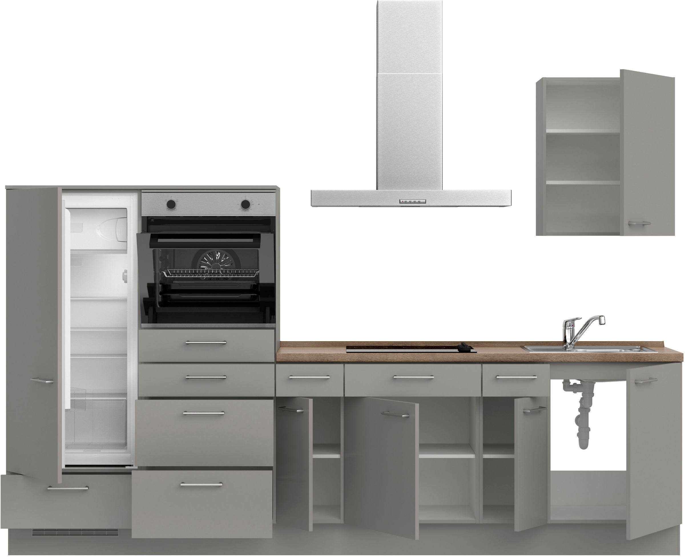 nobilia® Küchenzeile »"Laser I", Ausrichtung wählbar, Breite 300 cm«, vormontiert, wahlw. mit unterschiedlichen E-Geräten-Sets