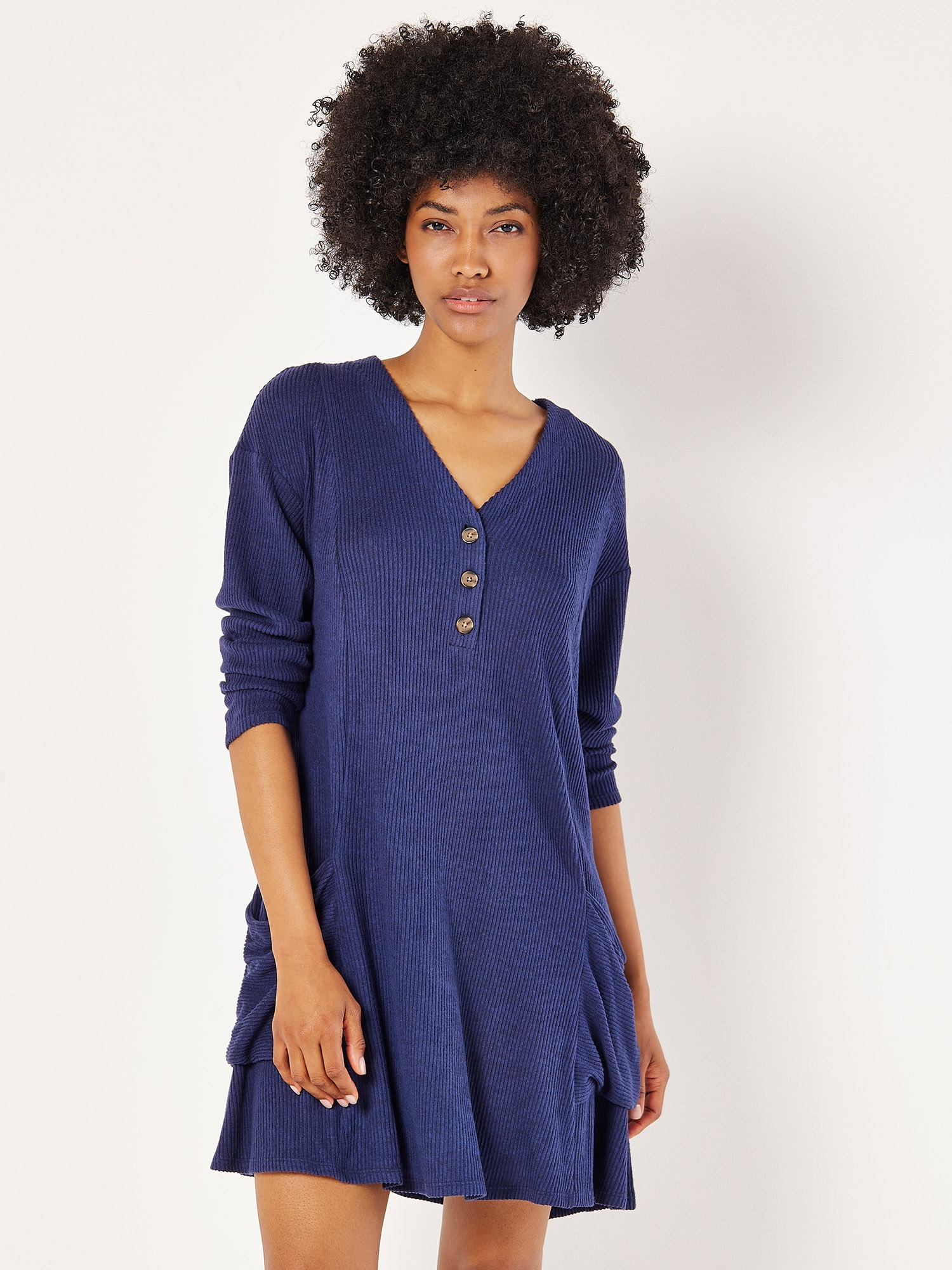 Apricot Shirtkleid "Swing-Kleid" mit aufgesetzten Taschen