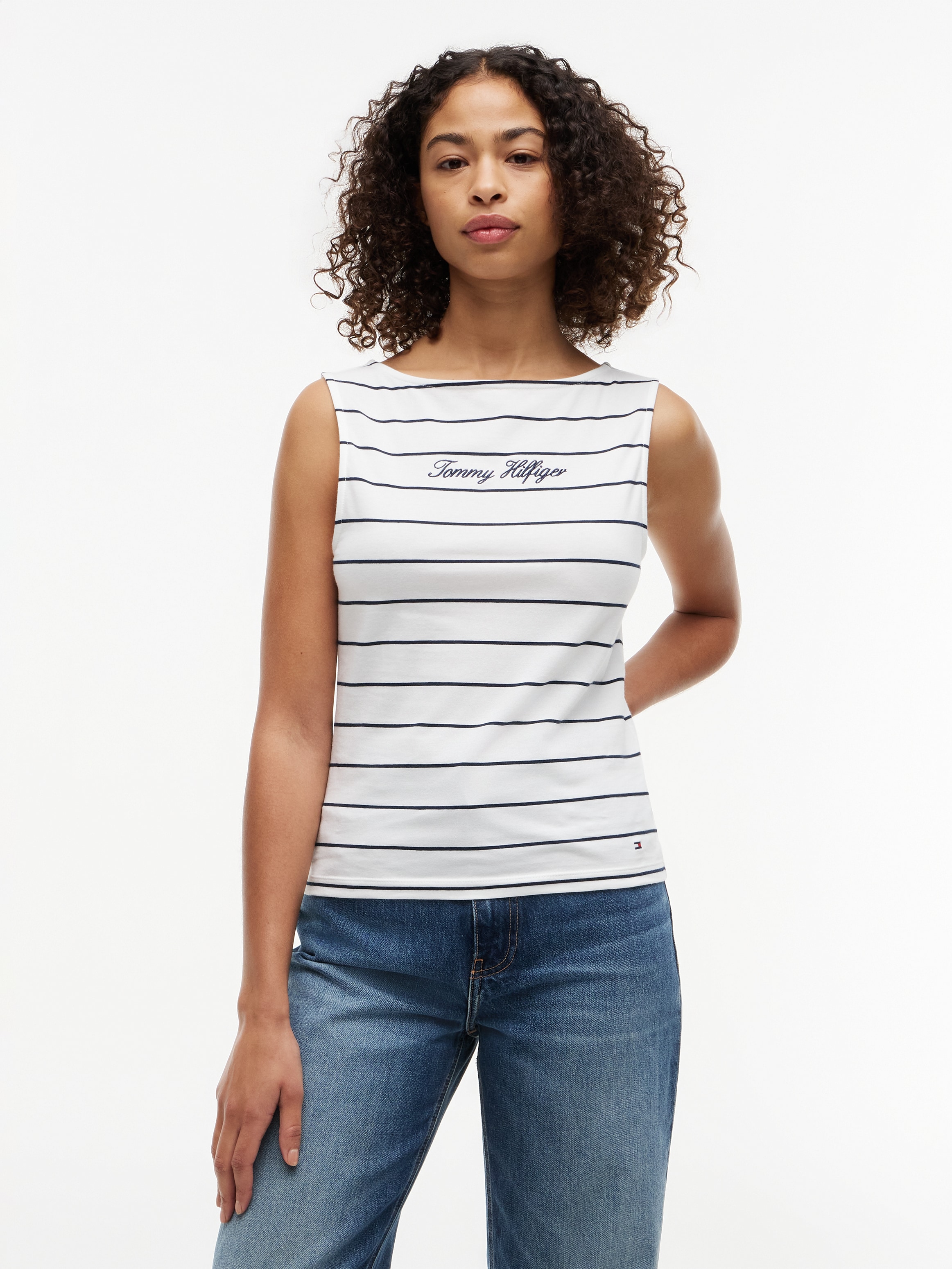 Tommy Hilfiger Tanktop »CLASSIC SCRIPT BOAT-NK TOP« Baumwollmischung, U-Boot Ausschnitt