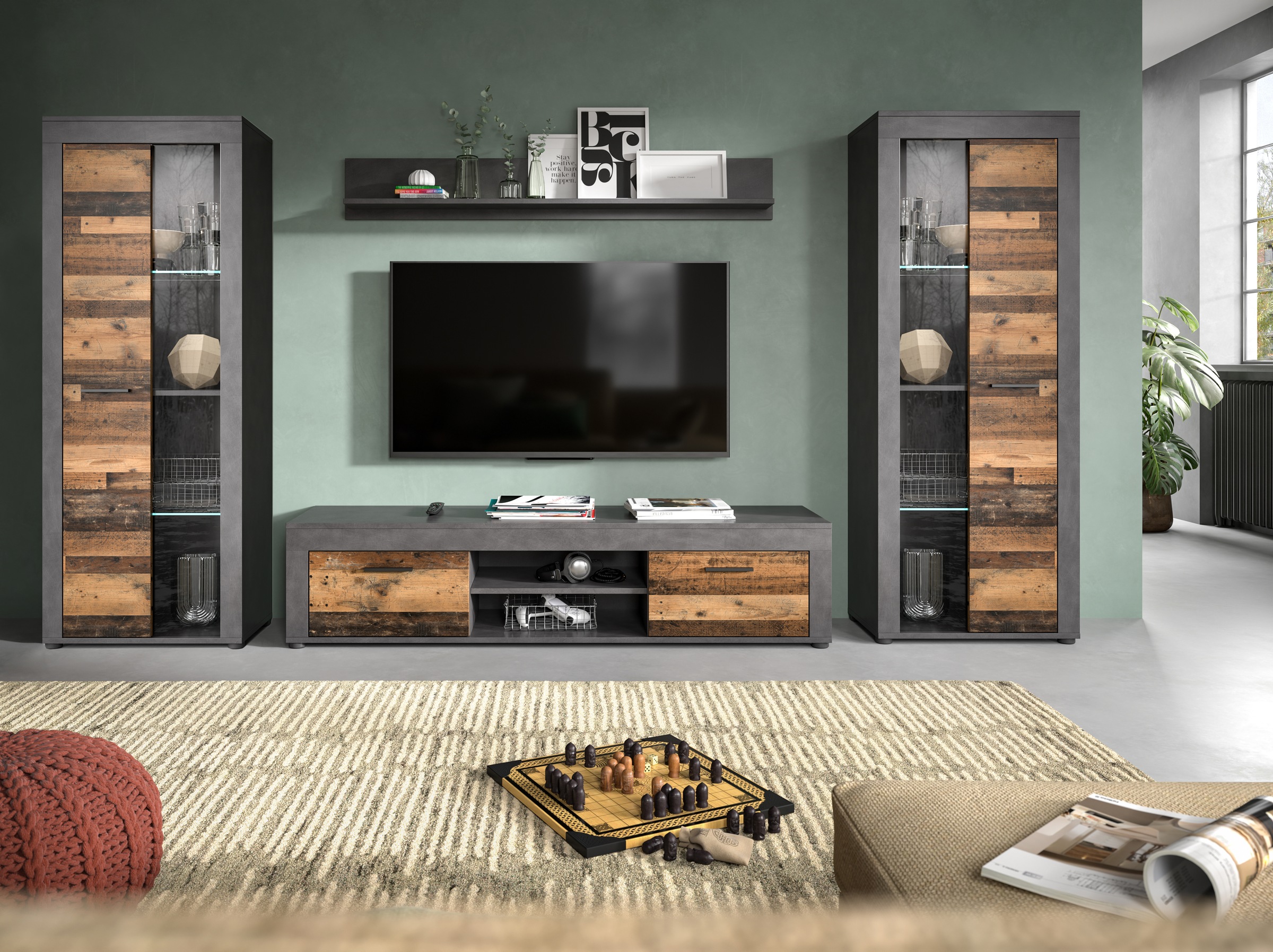 Home affaire Wohnwand "Aosta, Breite 310cm, best. aus: 2x Vitrine, Lowboard günstig online kaufen