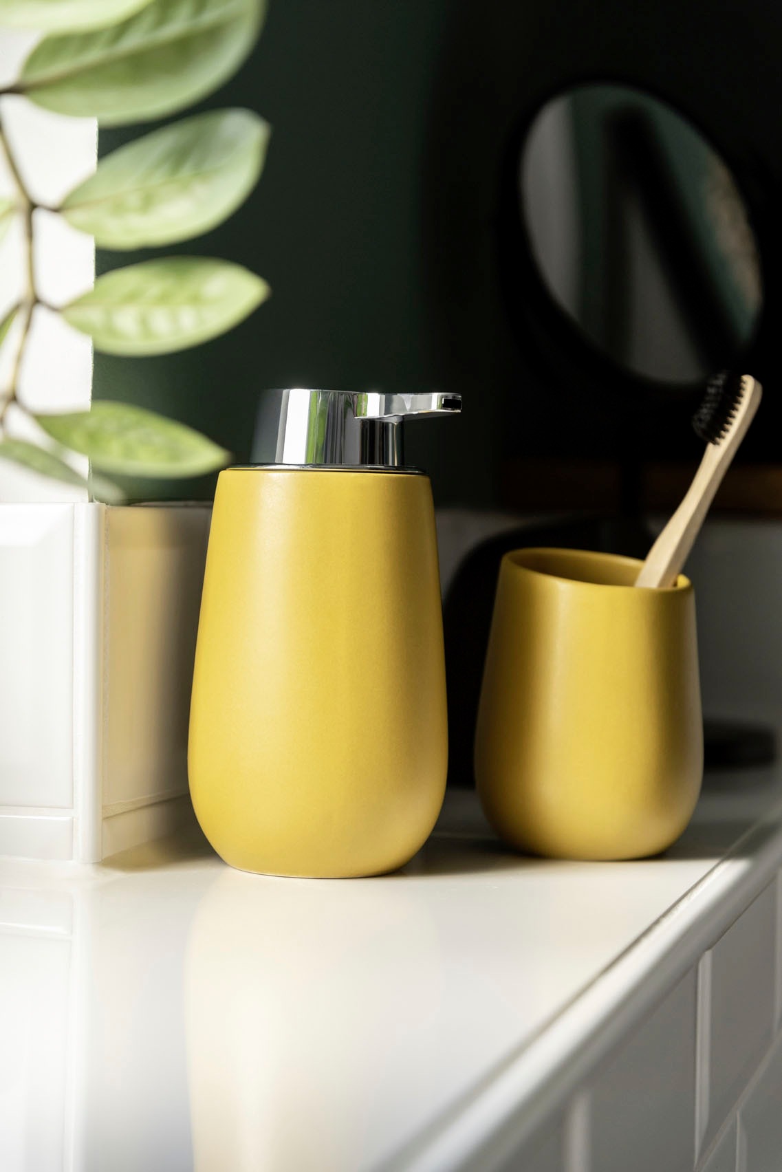 WENKO Badaccessoire-Set "Badi" Seifenspender und Zahnputzbecher aus hochwer günstig online kaufen