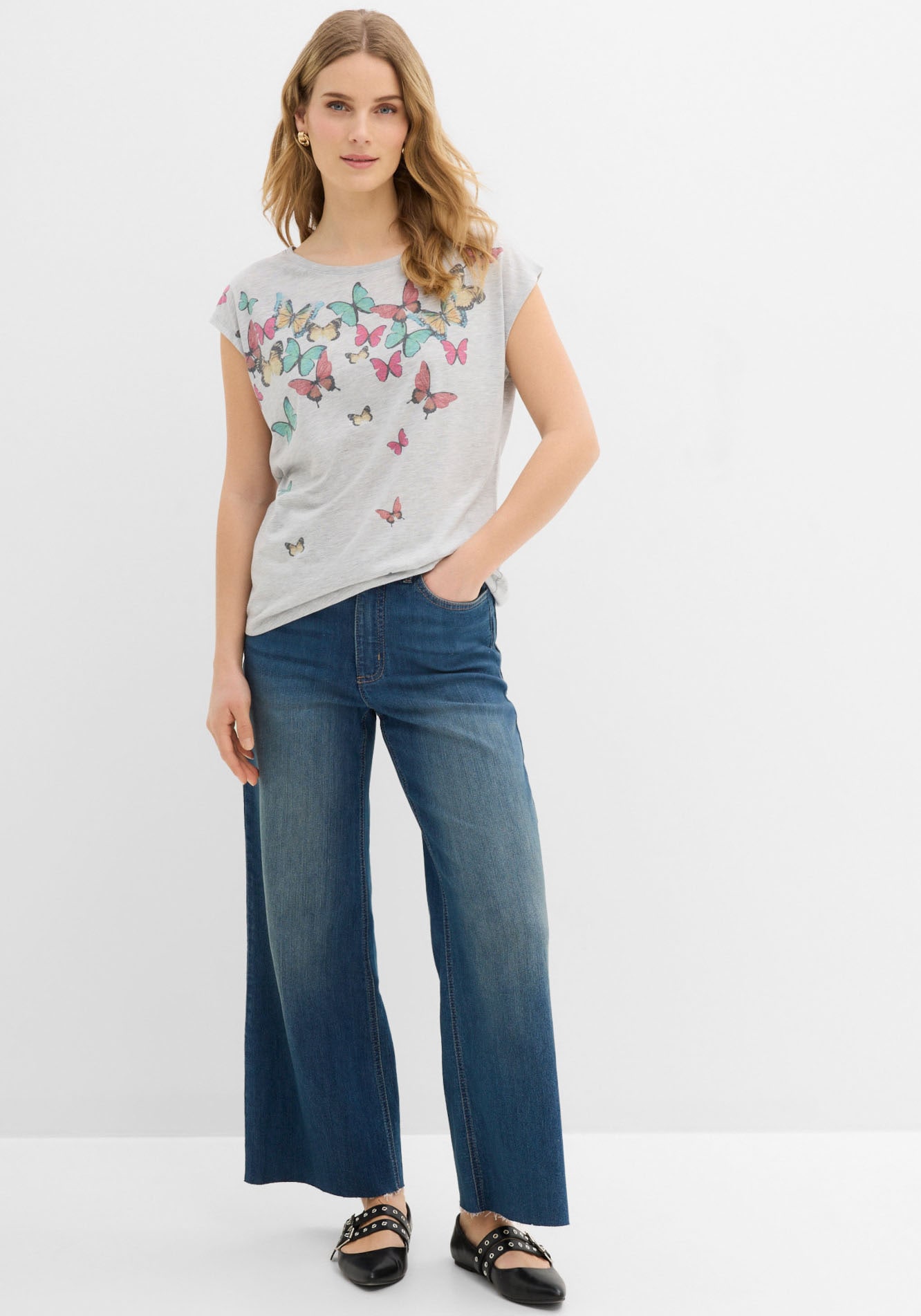 bonprix T-Shirt Slim fit Passform, Kurzarm mit kleinen Flügelärmeln