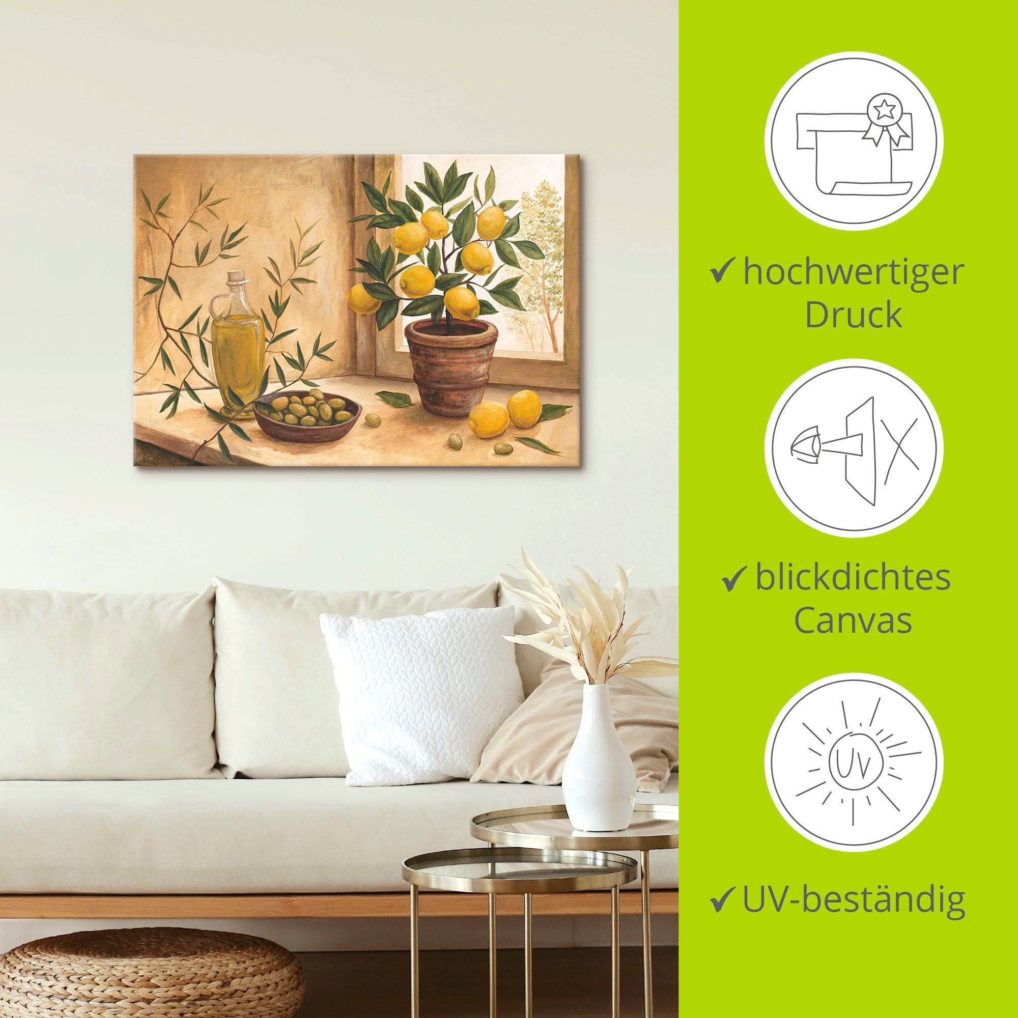 Artland Wandbild »Oliven und Zitronen«, Arrangements, (1 St.), als Alubild, Outdoorbild, Leinwandbild, Poster, Wandaufkleber