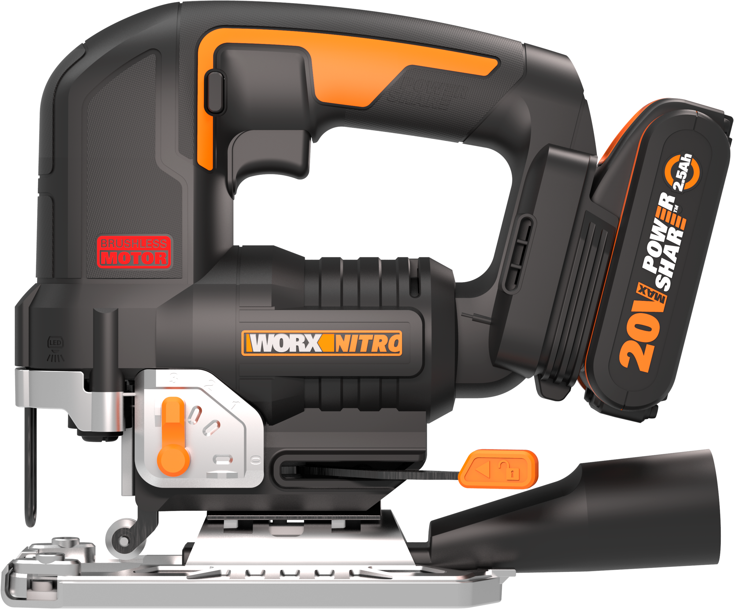 Worx Akku-Stichsäge »NITRO WX542«, Brushless-Motor, mit Absaug-Adapter, inkl. Akku & Ladegerät