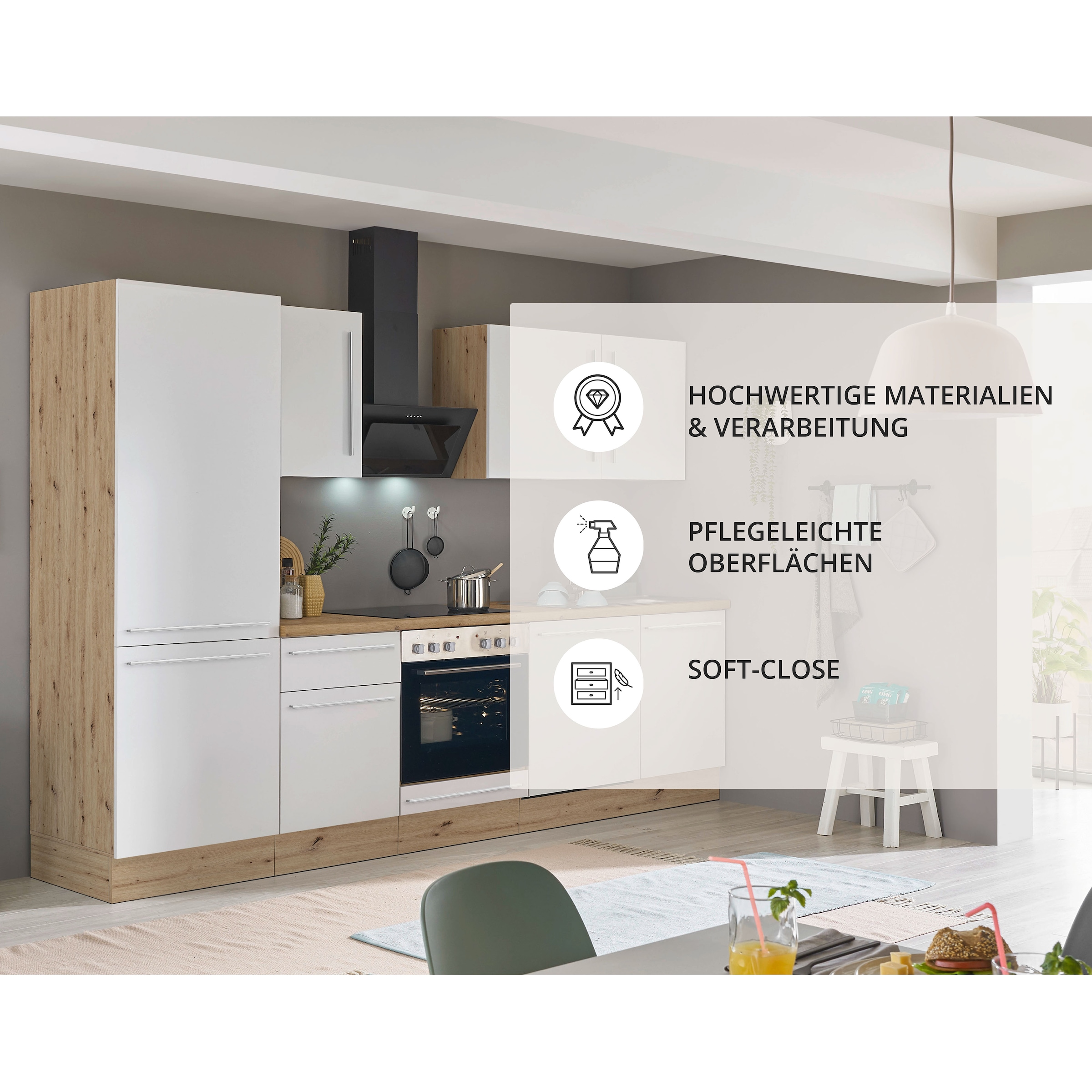KOCHSTATION Küchenzeile »KS-Florida mit 38mm starker Arbeitsplatte«, Breite 280 cm, wahlweise mit E-Geräten, Soft-Close-Funktion