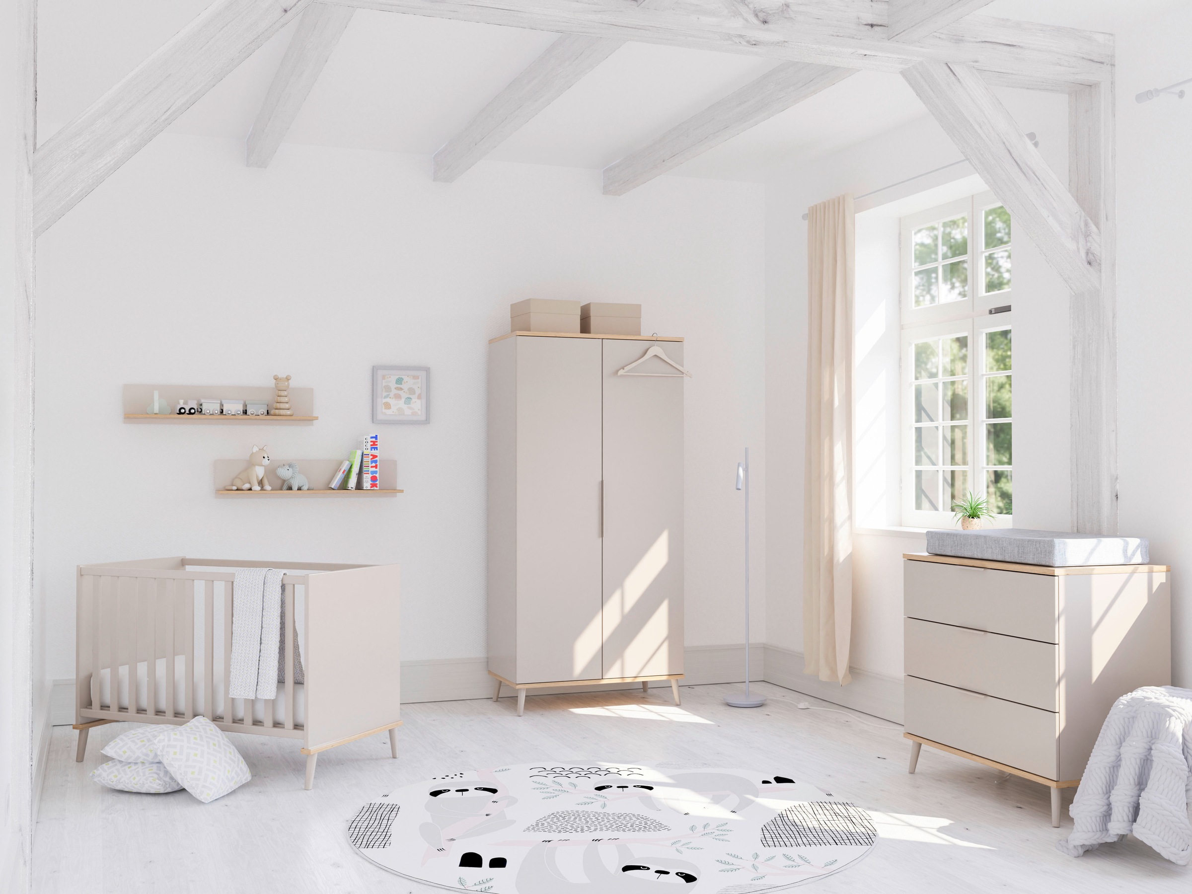 YUNY by PAIDI Babybett "HAZEL 60x120cm in Beige, Kinderbett mit Massivholz" günstig online kaufen