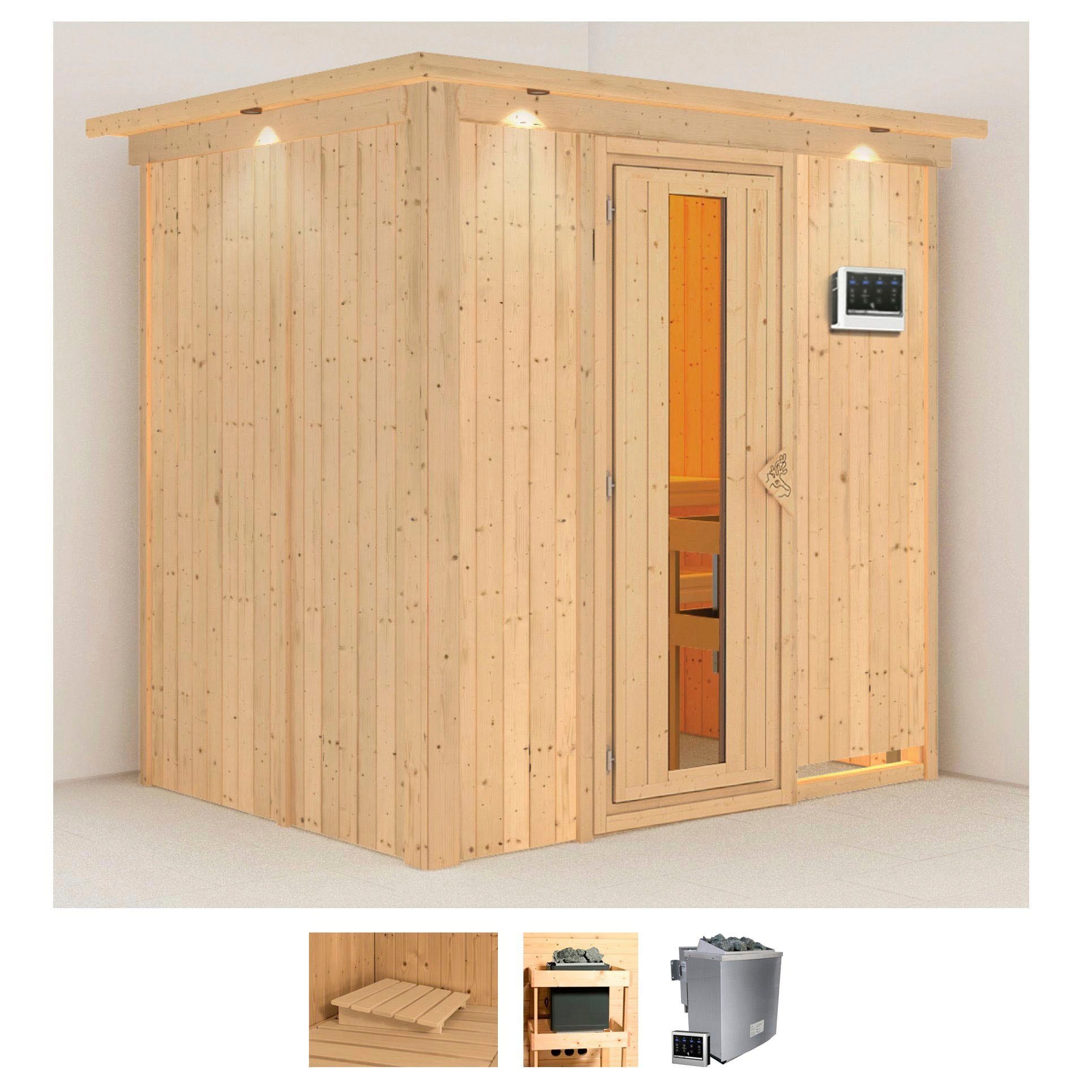 Karibu Sauna "Bedine" Set, Ofen 9 kW Bio externe Strg easy