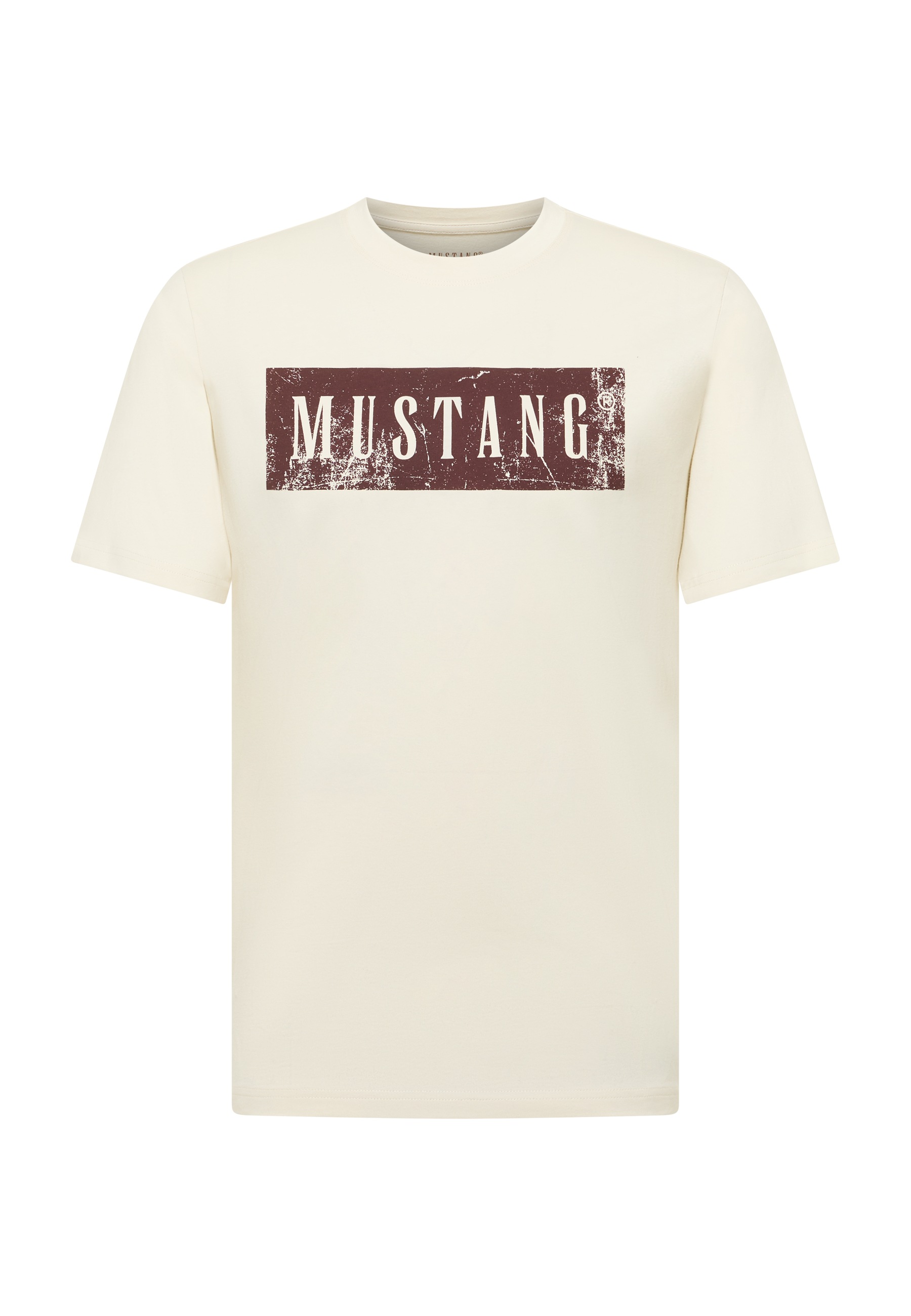 MUSTANG T-Shirt mit großem Logoprint vorn in Used-Optik, Baumwollqualität