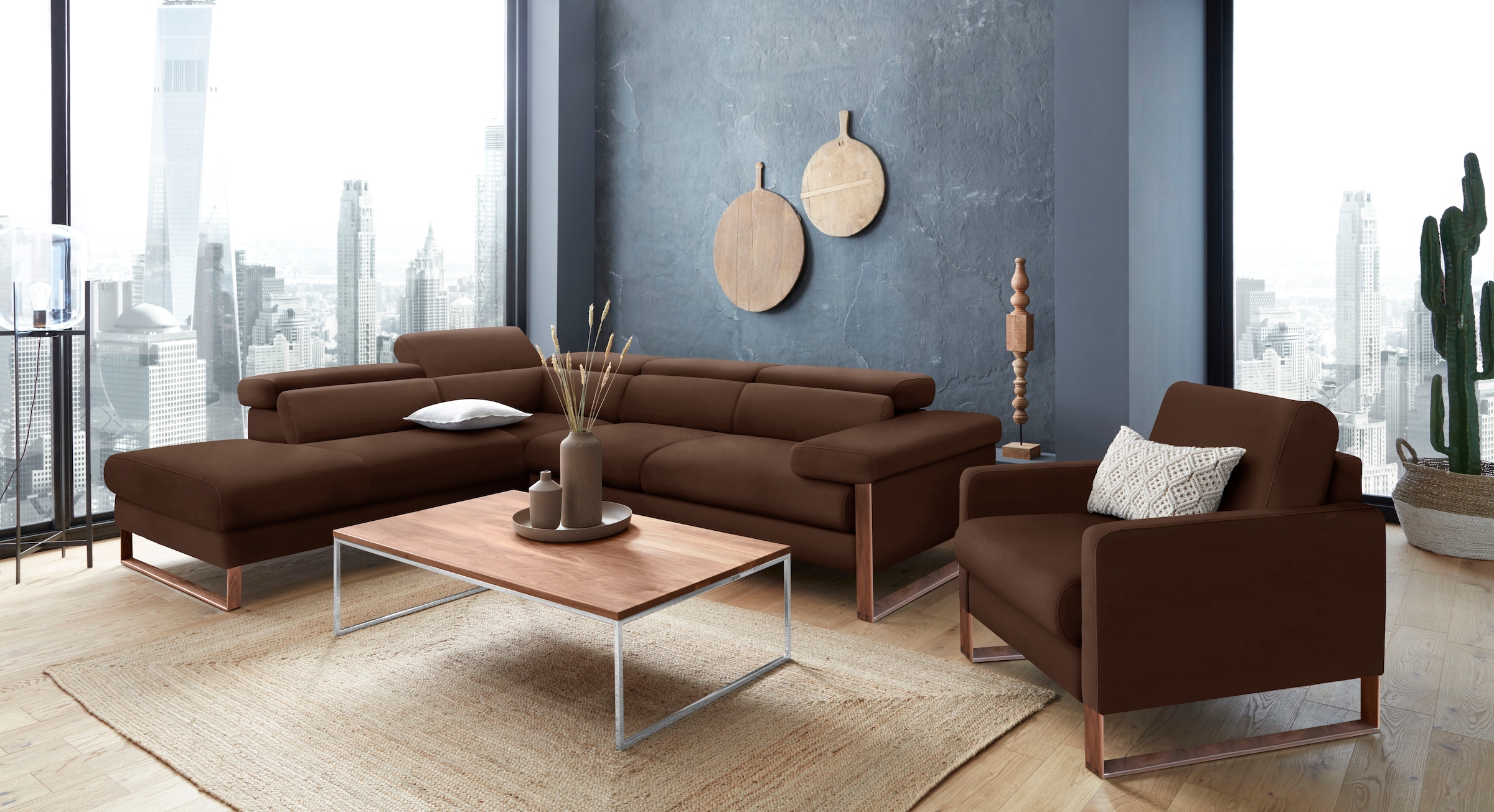 W.SCHILLIG Ecksofa »finn«, German Design Award 2016, Fußgestell Nussbaum  natur, Breite 281 cm kaufen | BAUR