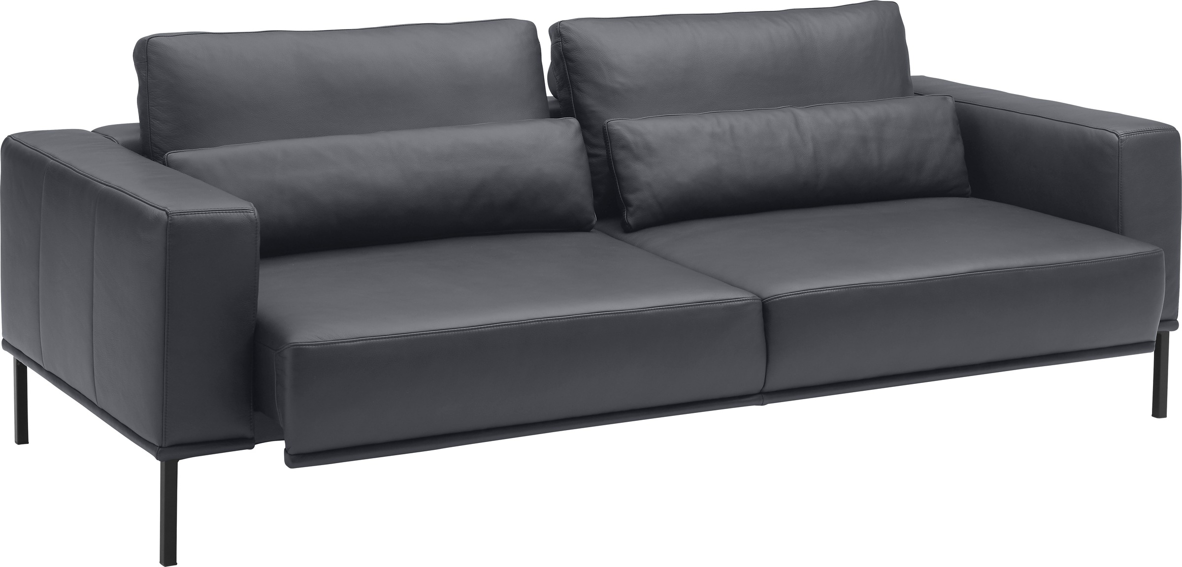 2,5-Sitzer MUSTERRING "JustBPM100, 202 cm breit, aus hochwertigem Leder", navy, B:202cm H:88cm T:107cm, 100% Leder, Sofas, wahlweise mit Nierenkissen und mot. Sitzauszug, Metallfuß in schwarz 6