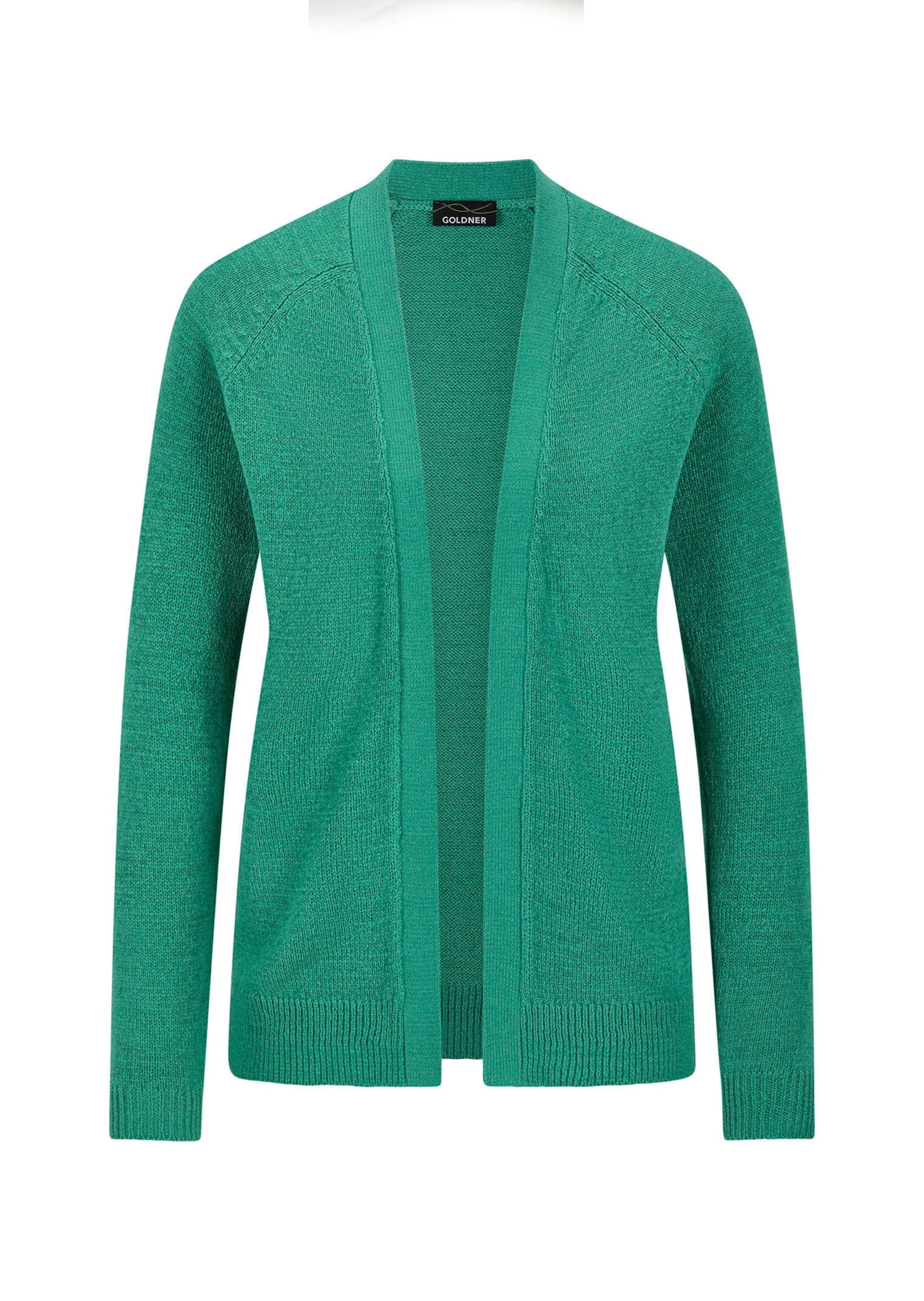 GOLDNER Strickjacke "Kurzgröße Strickjacke mit Strickbandblende" aus Bändchengarn gestrickt