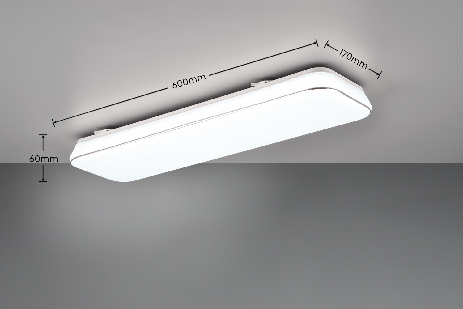 REALITY Leuchten LED Deckenleuchte »BLANCA, elegant schlichte weiße LED Deckenlampe, 60x17 cm, kaltweiß«, 1 flammig, Leuchtmittel LED-Board | LED fest integriert, 3-Stufen dimmbar über Wandschalter, Deckenlampe für Büro Flur Treppe