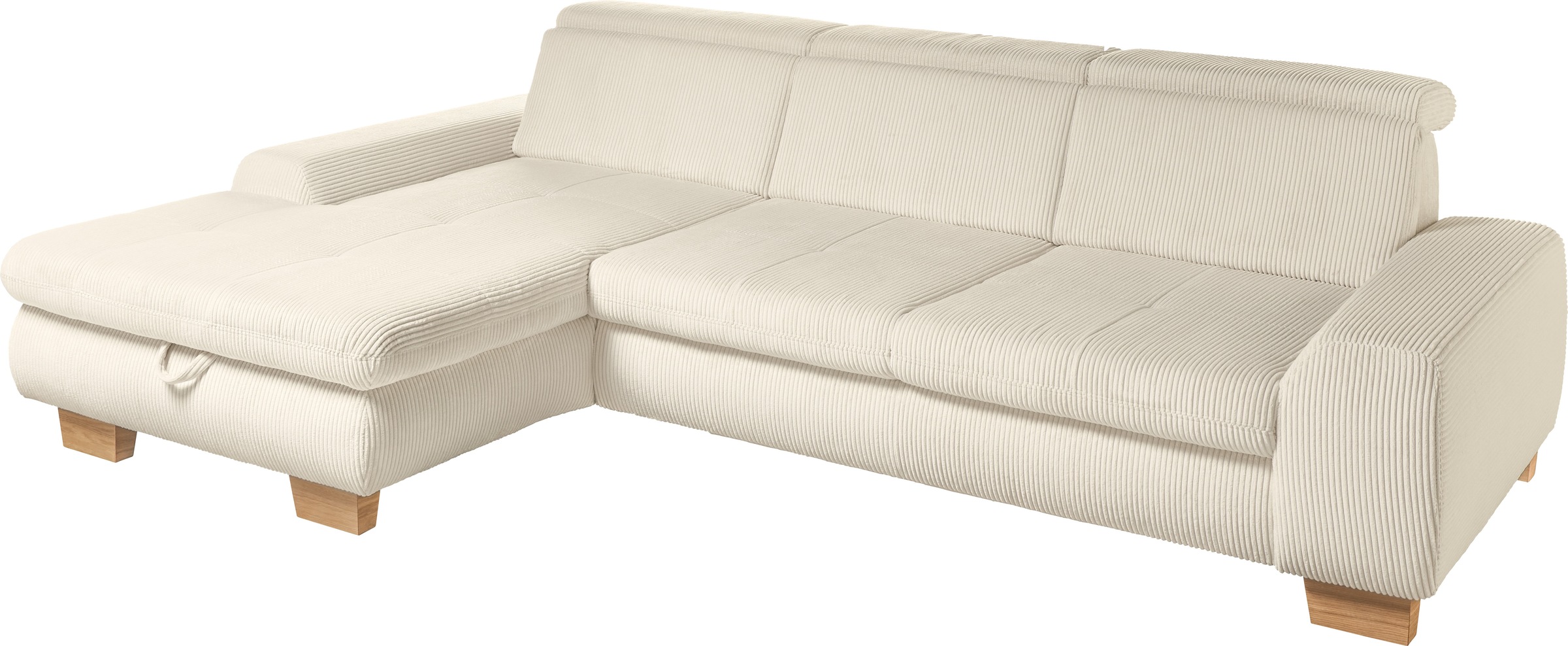 set one by Musterring Ecksofa »SO 3400 Sitzhöhe 47cm oder 49cm, Sitztiefe verstellbar, B/T: 307/195cm«, whlw. mit Funktion, Kaltschaum, in Cord, silver, Sitzhöhe 47