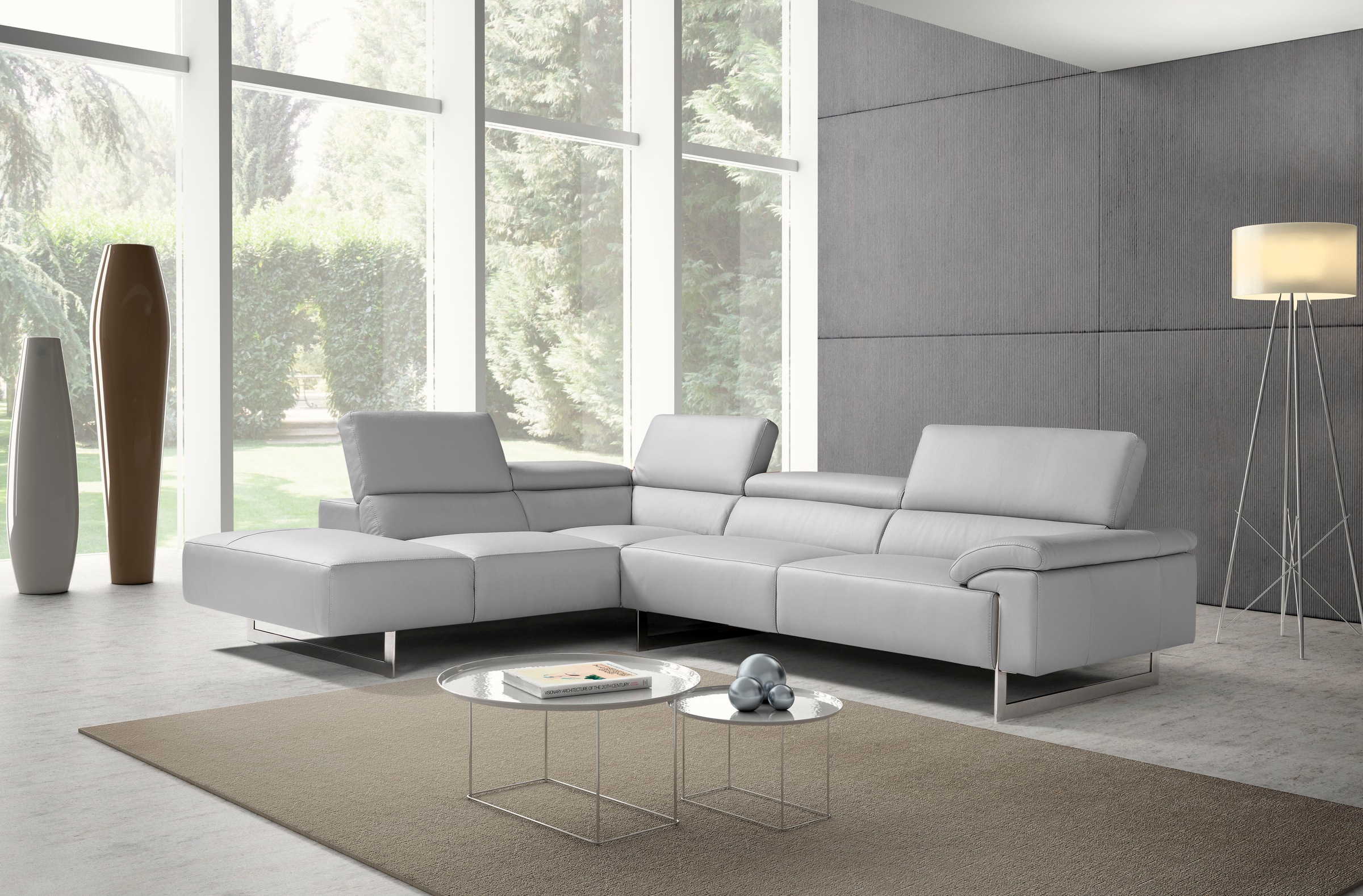 Egoitaliano Ecksofa "Malika, elegant und bequem, Designsofa, L-Form" mit Ottomane, inkl. Kopfteilverstellung und chromfarbenen Metallfüßen
