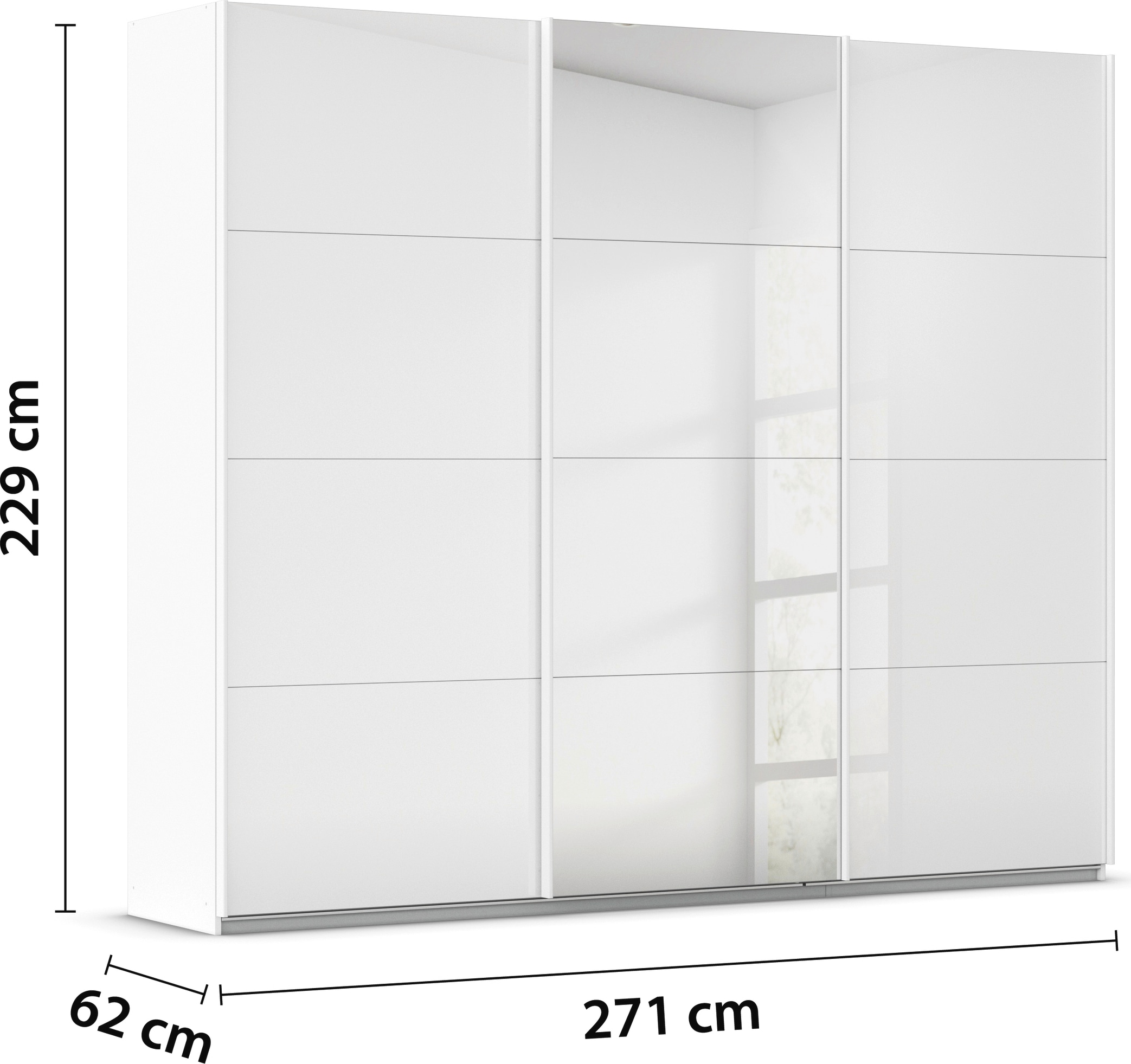 rauch Schwebetürenschrank »Kleiderschrank Kleiderschränke Schrank Garderobe AGORDO mit Glasfront«, und Spiegeltür mittig sowie Metallgriffleisten