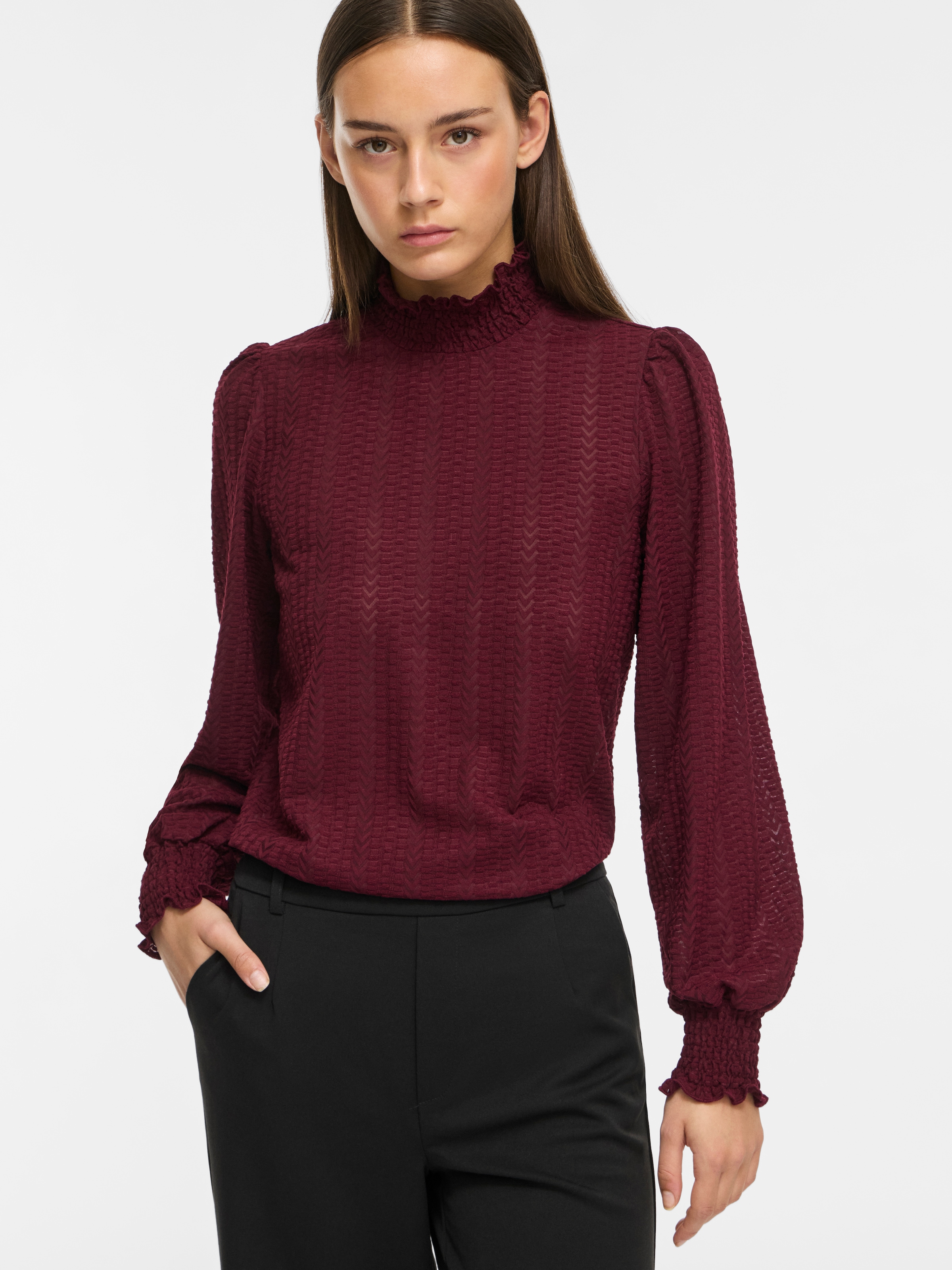 Vila Stehkragenshirt "Vilyri L/S Smock Top - Noos" Materialmix