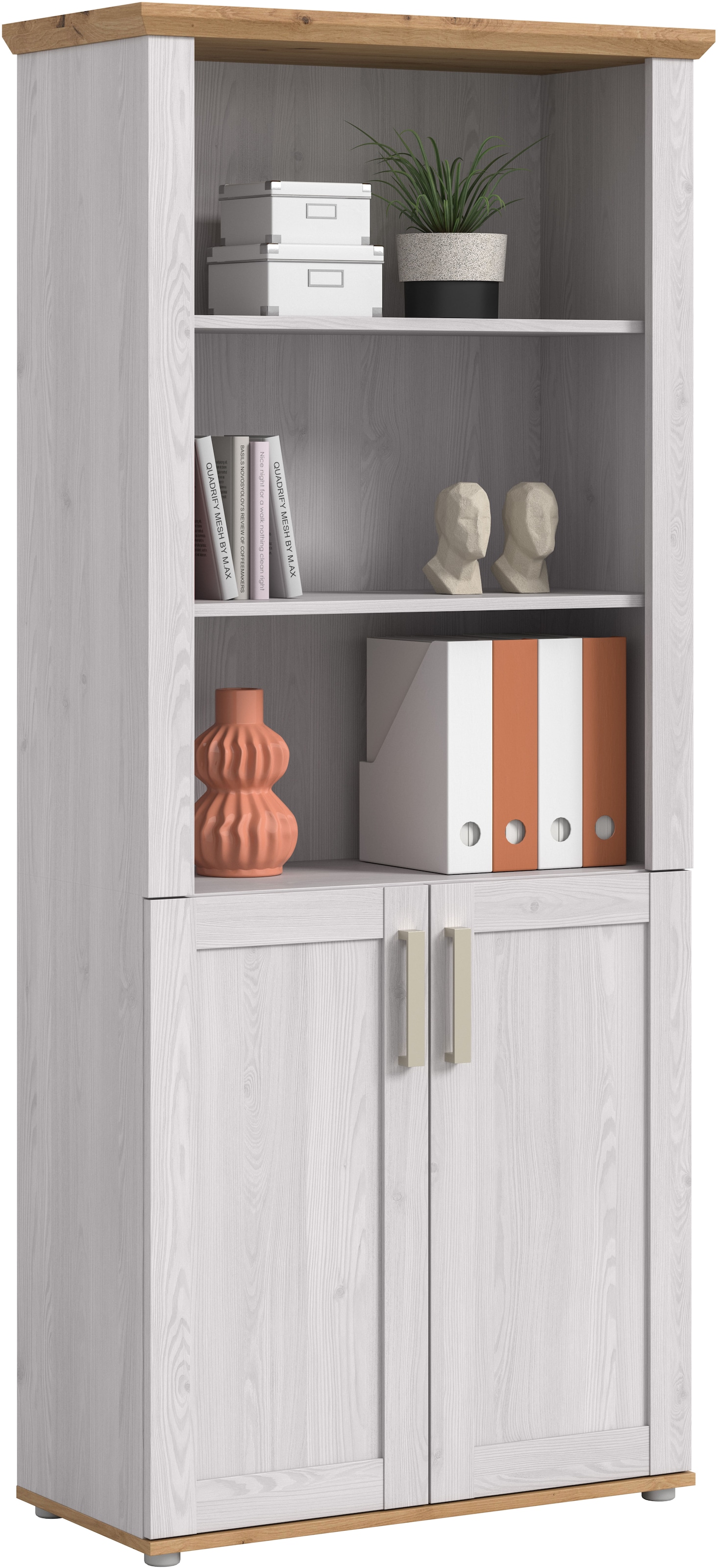 Home affaire Aktenschrank "COSENZA, Höhe, 193 cm, 2 Türen, 5 Fächer, 4 Fachböden" in Landhausoptik, mit weiteren Artikel der Serie kombinierbar, Büroschrank, Regal, Mehrzweckschrank, Universalschrank, Regal