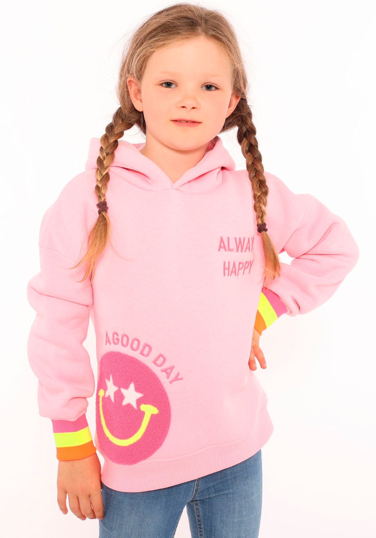 Hoodie »"Always Happy" Kids«, mit großem Smiley und neonfarbenen Details