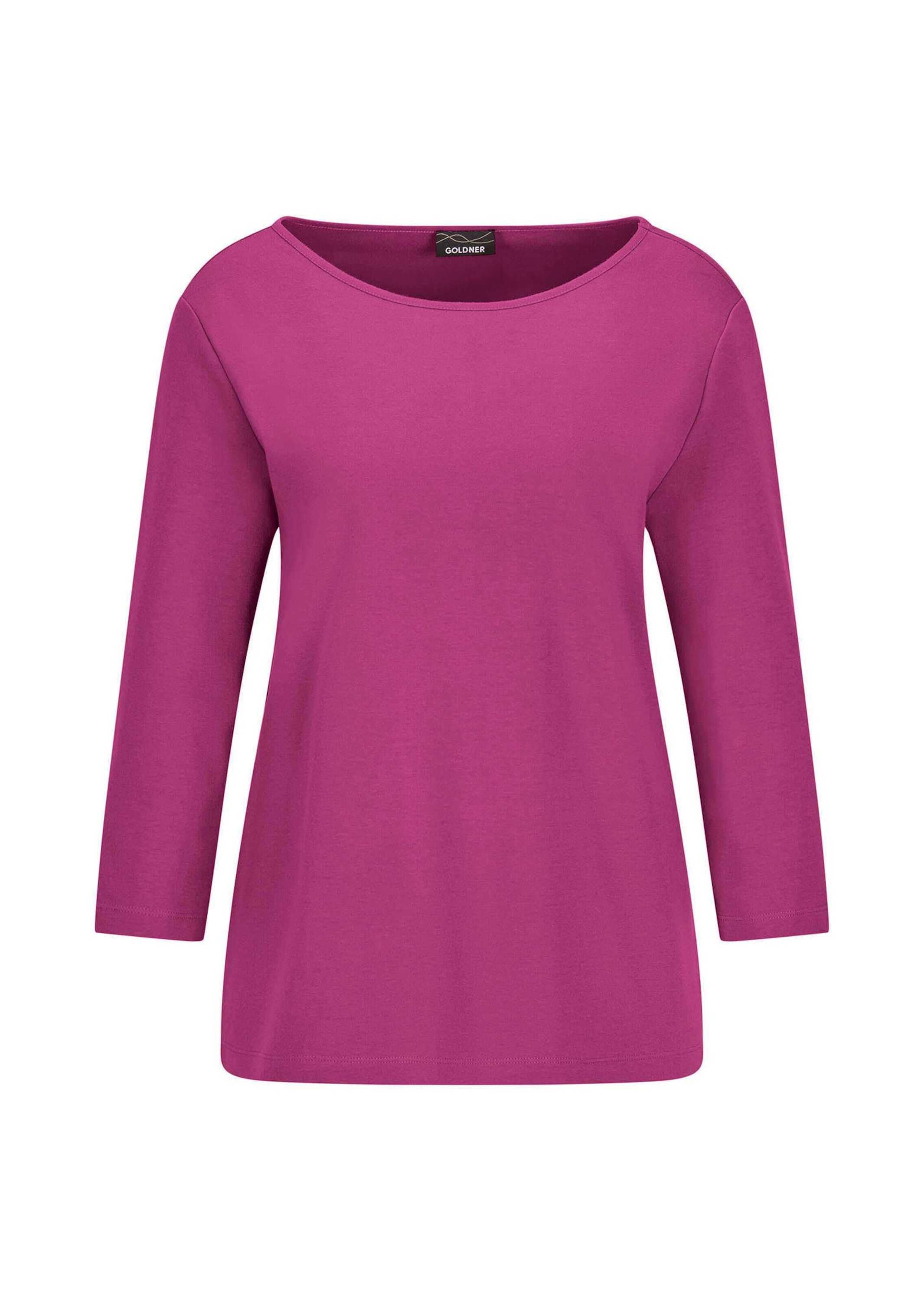 Kurzarmshirt GOLDNER "Kurzgröße Basic Shirt mit U-Boot-Ausschnitt", Damen, Gr. 22, pink (beere), Obermaterial: 100% Baumwolle CO., Modisch, Shirts, U-Boot-Ausschnitt
