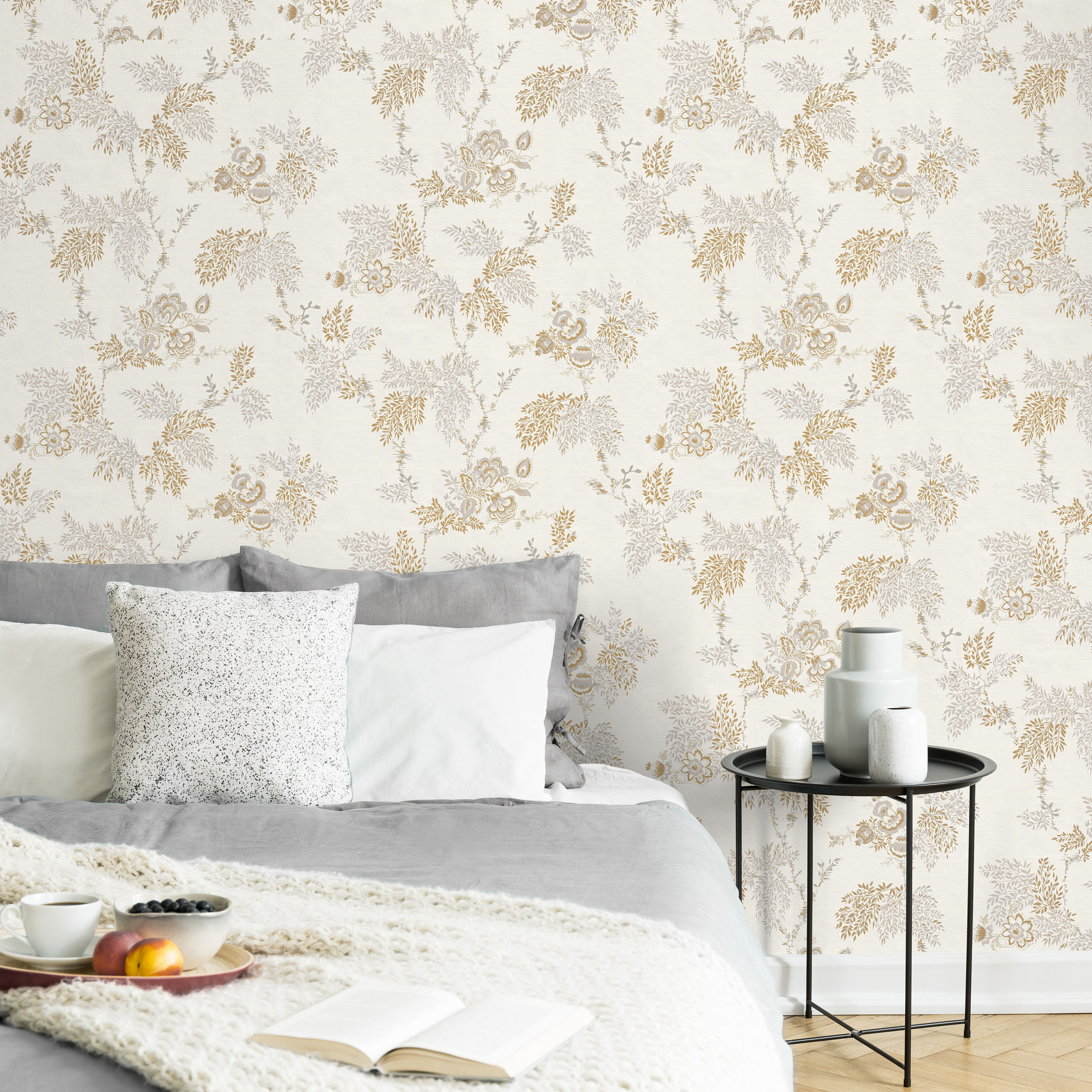 Superfresco Easy Vliestapete "Kimono Weiss/Gold 10mx52cm" natürlich glatt Kimono /Gold 1000x52cm