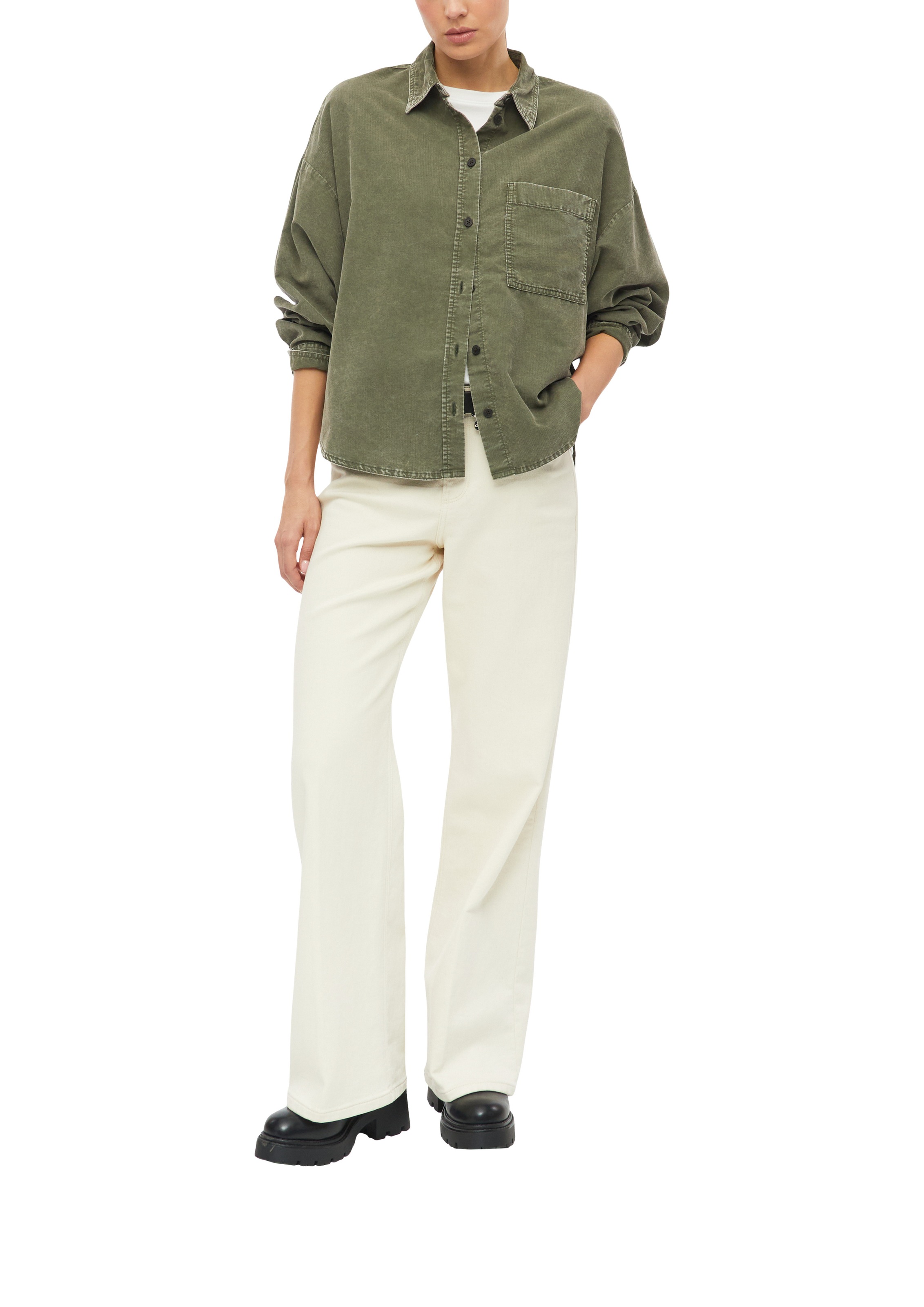s.Oliver Langarmbluse Overshirt mit Hemdkragen und Viskose