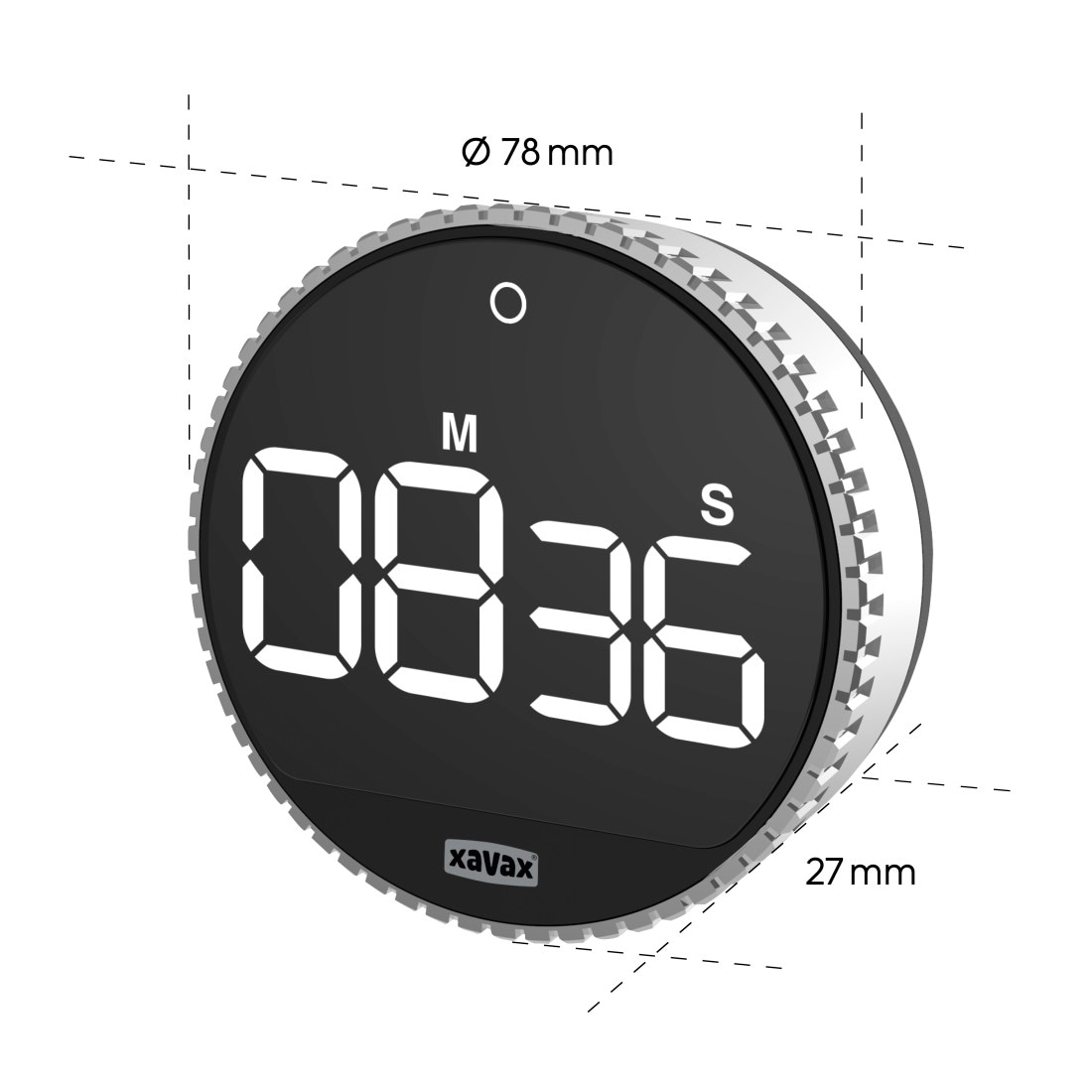 Xavax Küchentimer »Timer "Rotation", digital, Silber, Schwarz«, Magnetisch, Aussparung für Wandmontage, Antirutsch-Pad