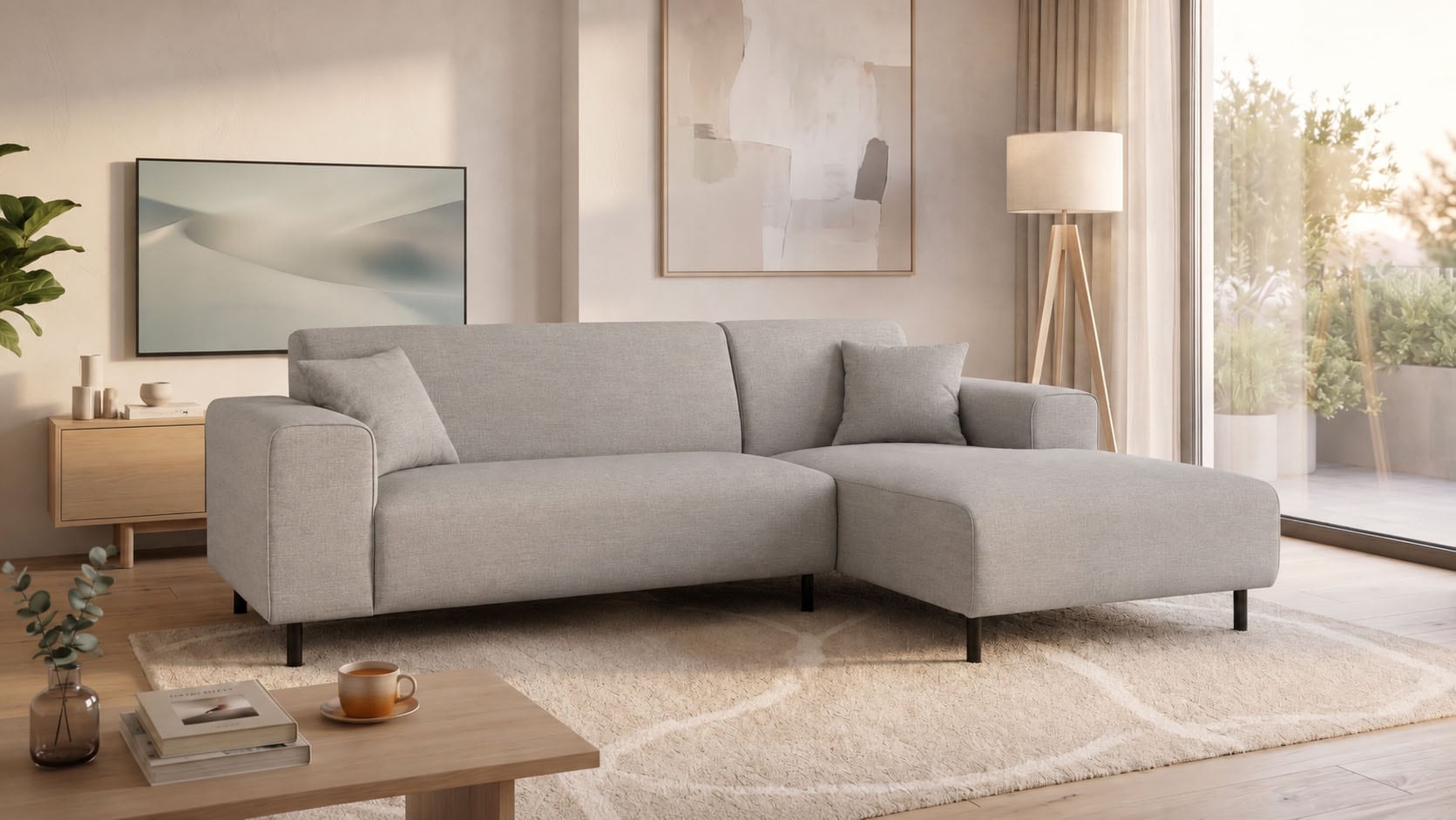 OTTO home Ecksofa "ARROS L-Form mit Wellenunterfederung, Maße B/T/H: 235/163/81 cm" incl. Zierkissen, mit Recamiere rechts/links bestellbar, auch in Cord