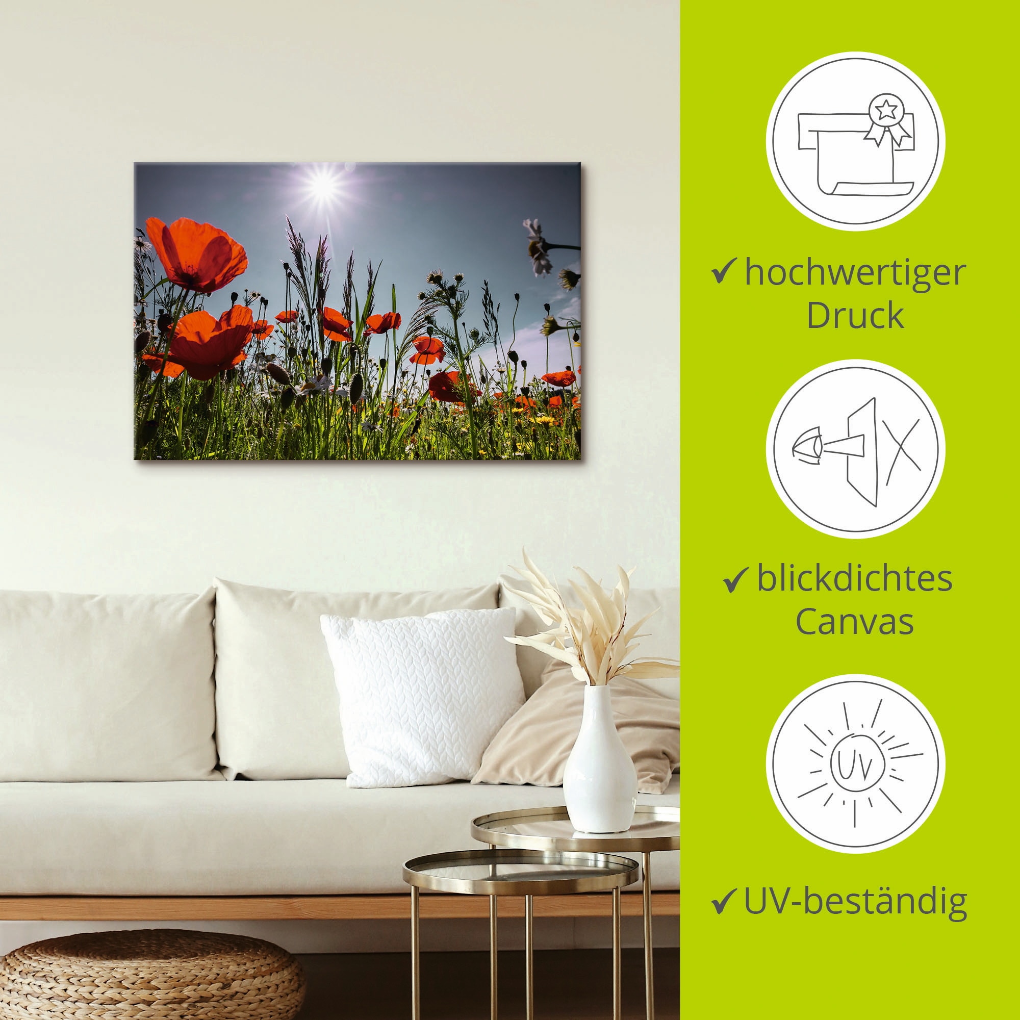 Artland Wandbild »Mohnblumenwiese«, Blumenwiese, (1 St.), als Alubild, Outdoorbild, Leinwandbild, Poster in verschied. Größen
