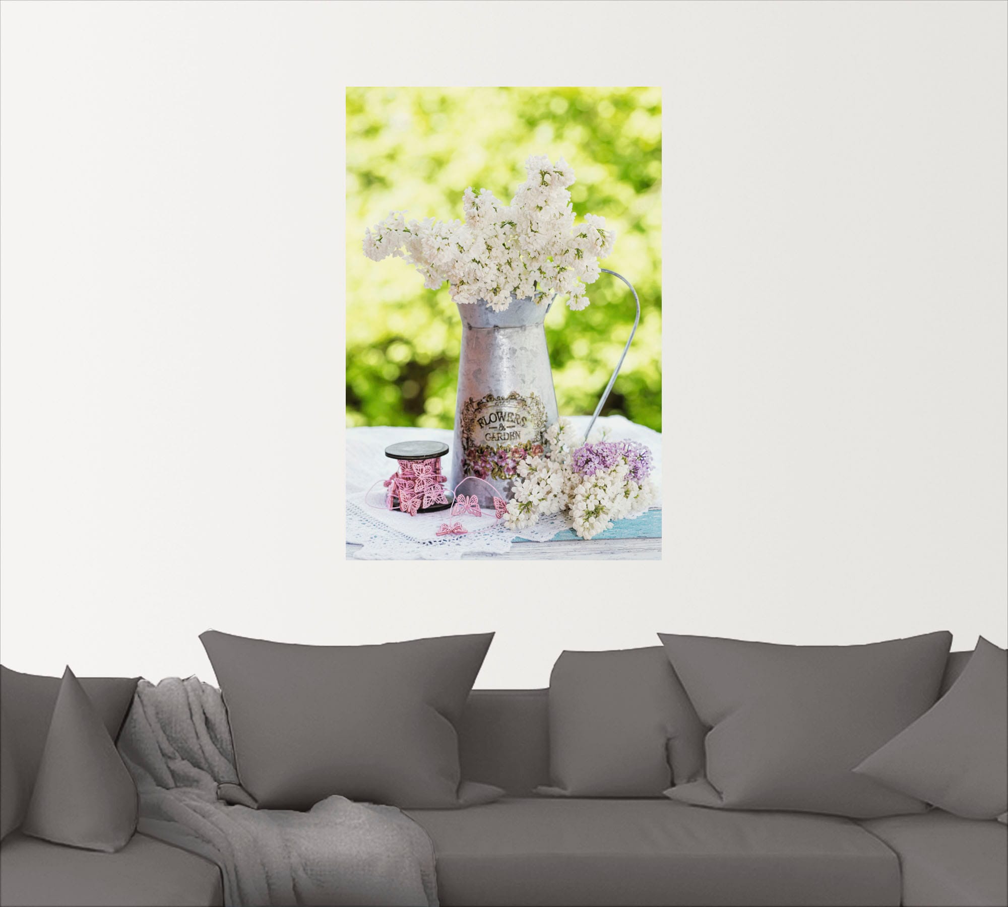 Artland Wandbild »Flieder und Shabby Chic Stillleben«, Blumen, (1 St.), als Alubild, Outdoorbild, Leinwandbild, Poster, Wandaufkleber