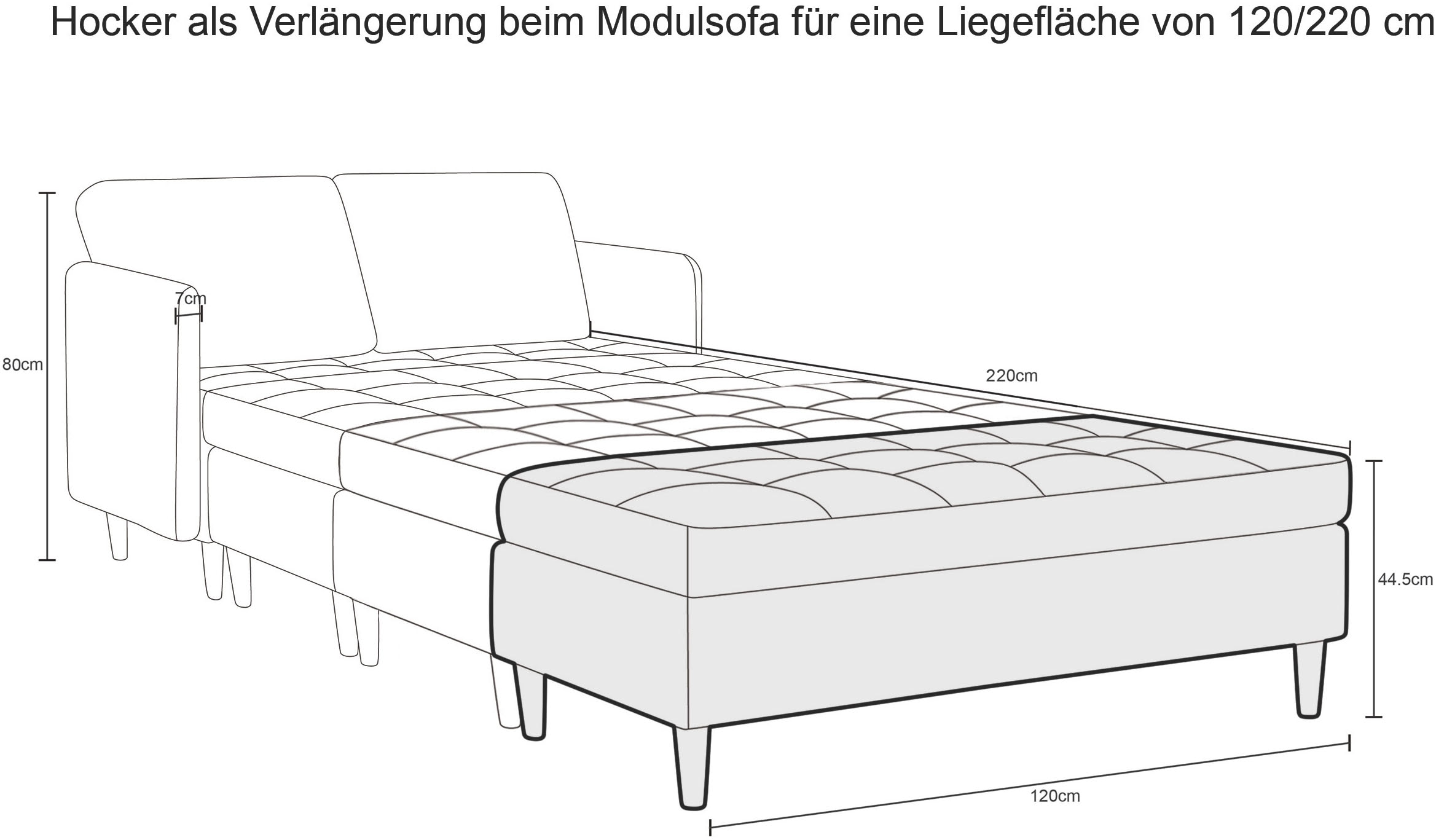 Dorel Home Hocker »LINDHUS, Modul für die Lindhus-Sofas- Breite 120 cm« verlängert das Sofa zum Schlafsofa, Cord und Chenille-Bezug