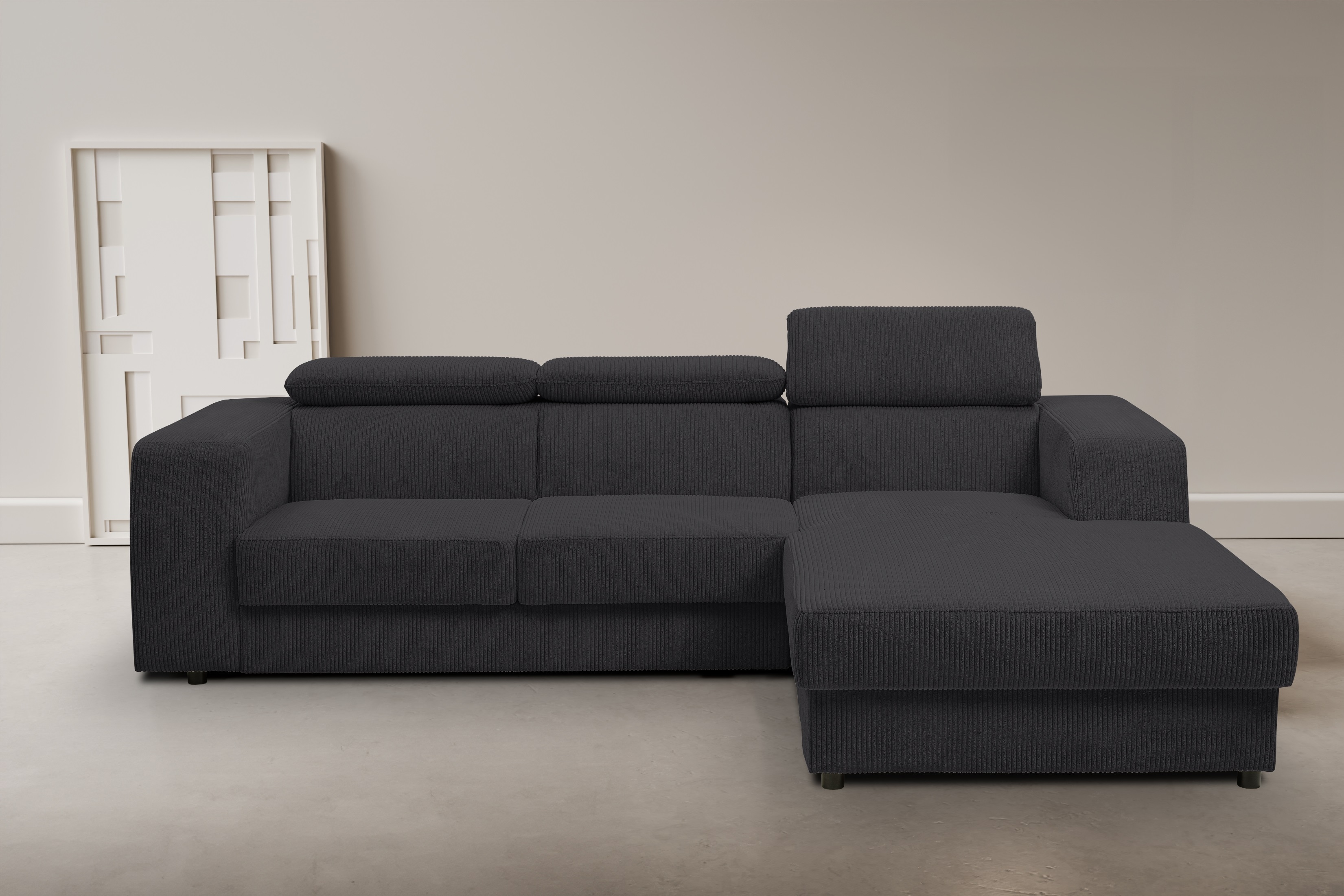 WERK2 Ecksofa "Cherry 270 x 192 cm modern und bequem" Cord, L-Form, XXL, Schlaffunktion, Bettkasten