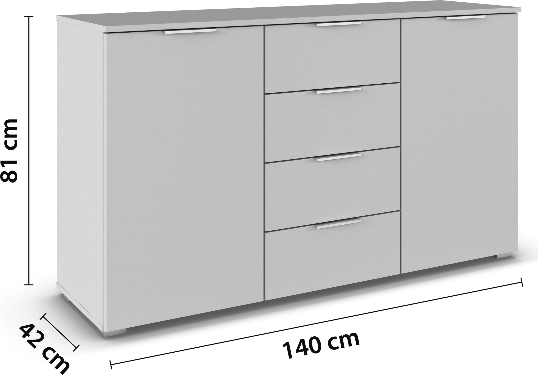 rauch Kommode »Sideboard Kombikommode Schubladenkommode AGORDO«, Breite 140 cm mit 4 Schubkästen und 2 Türen, inkl. 3er-Set Filzboxen