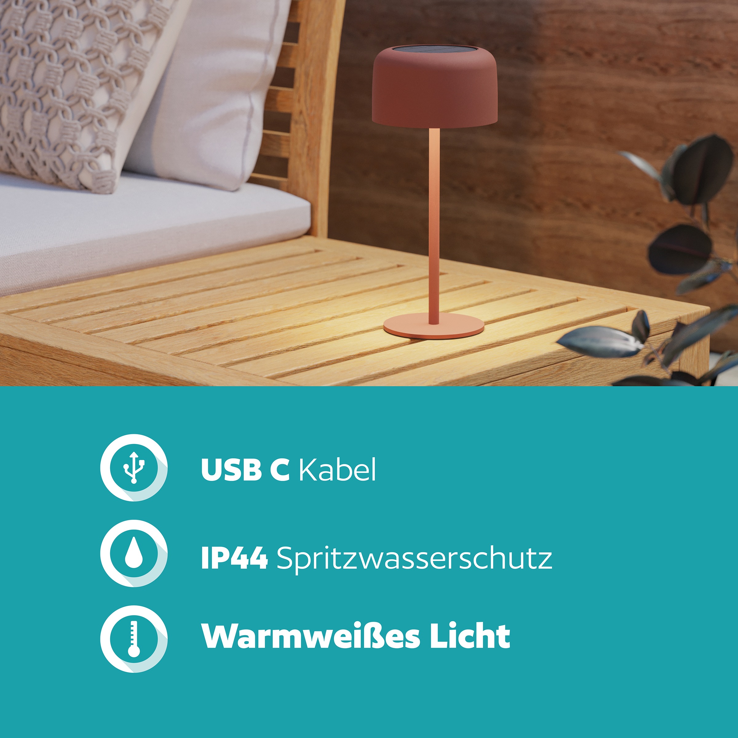 EGLO Tischleuchte »ROCCANOVA Tischlampe - Stahl - SOLAR-LED - 2,8W - IP44« LED-Modul 1 Stk. Warmweiß Solarleuchte, Außentischleuchte, Akku, Leselampe, H30 x Ø13,5 cm