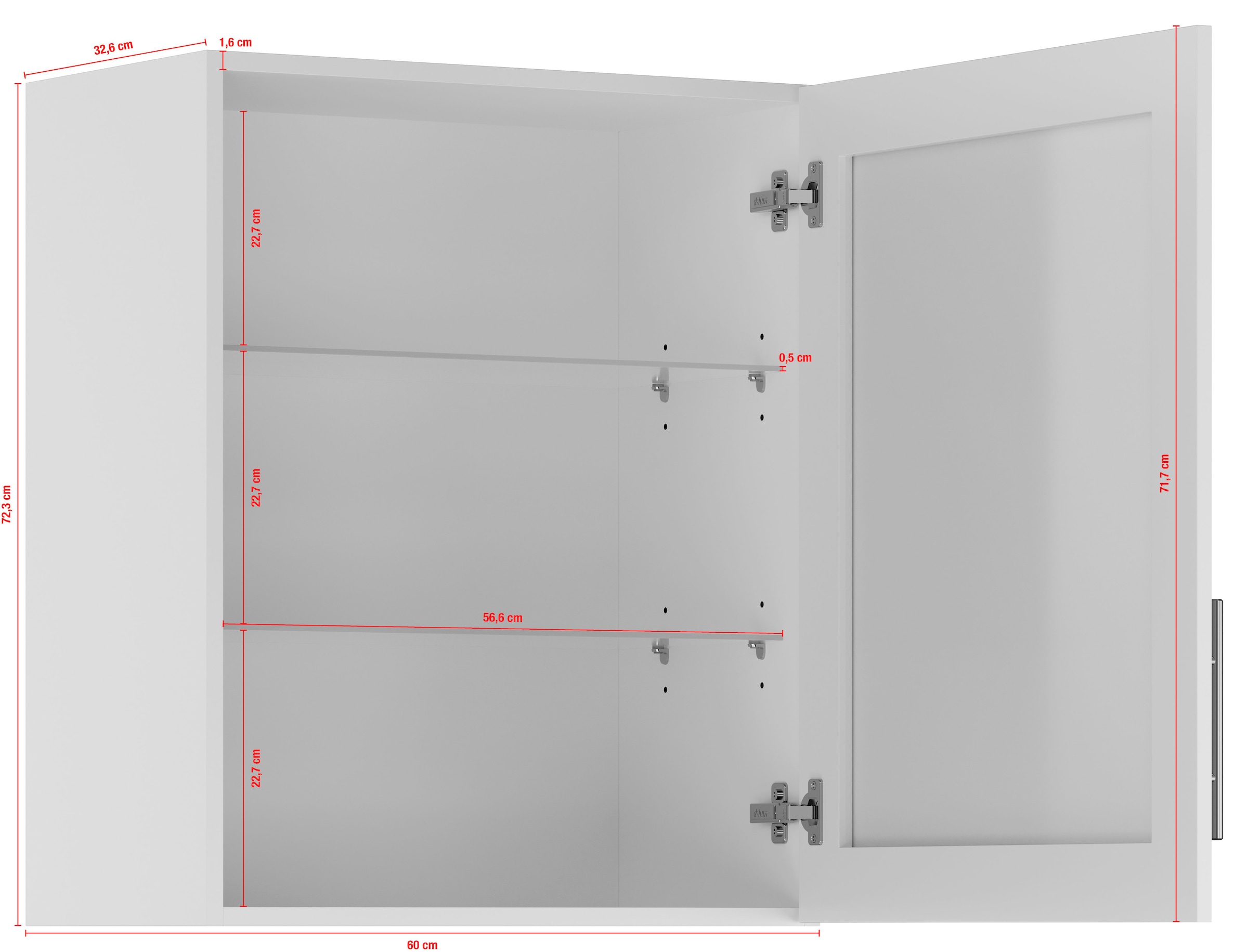 IMPULS KÜCHEN Glashängeschrank »"Turin", Breite/Höhe: 50 oder 60/72,3 cm«, vormontiert, mit Glasdrehtür, mit verstellbarem Glasfachboden