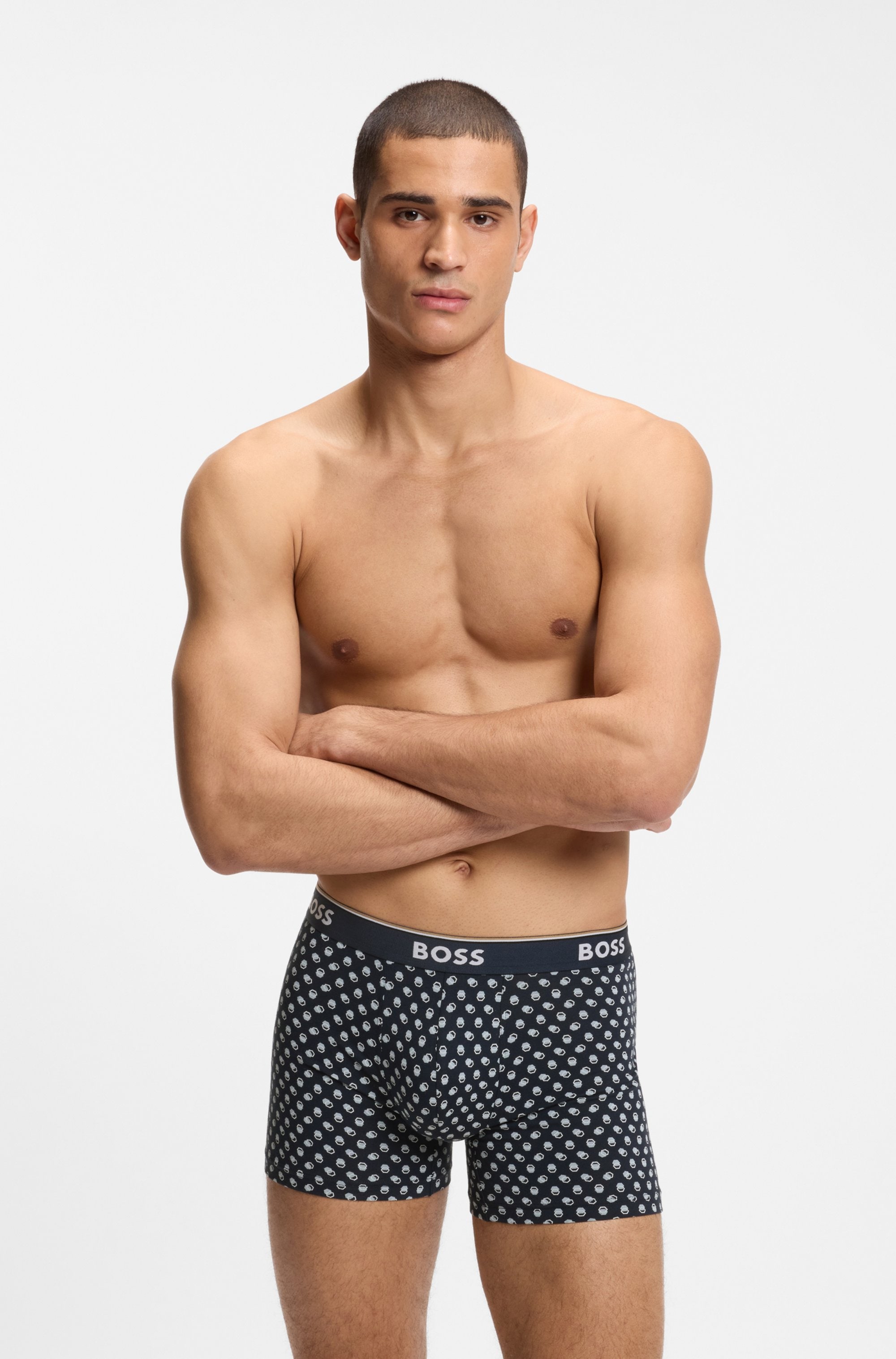 BOSS Boxershorts Packung, 3 Stk. längeres Bein, anliegend, aus Stretch-Baumwolle