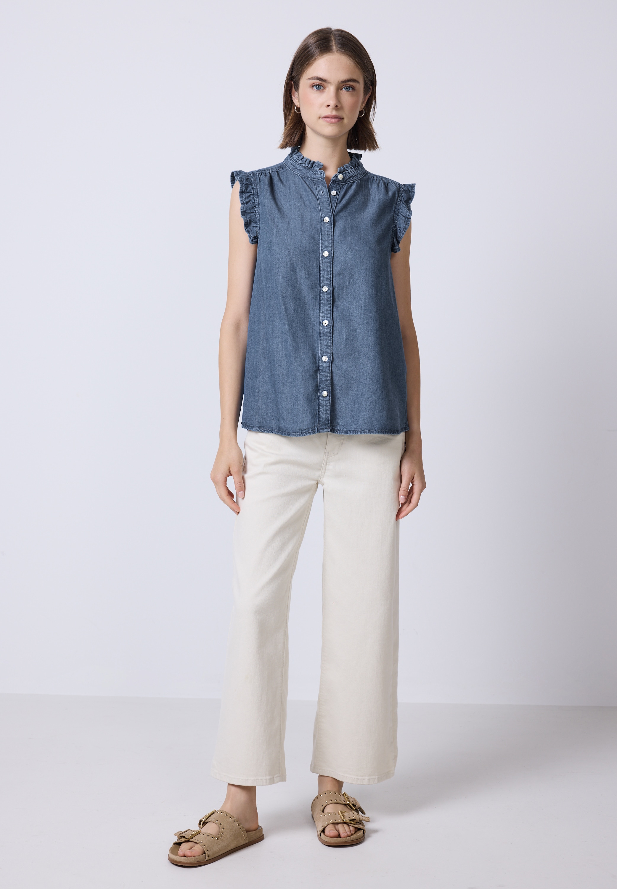 STREET ONE STUDIO Kurzarmbluse, in Denim-Optik