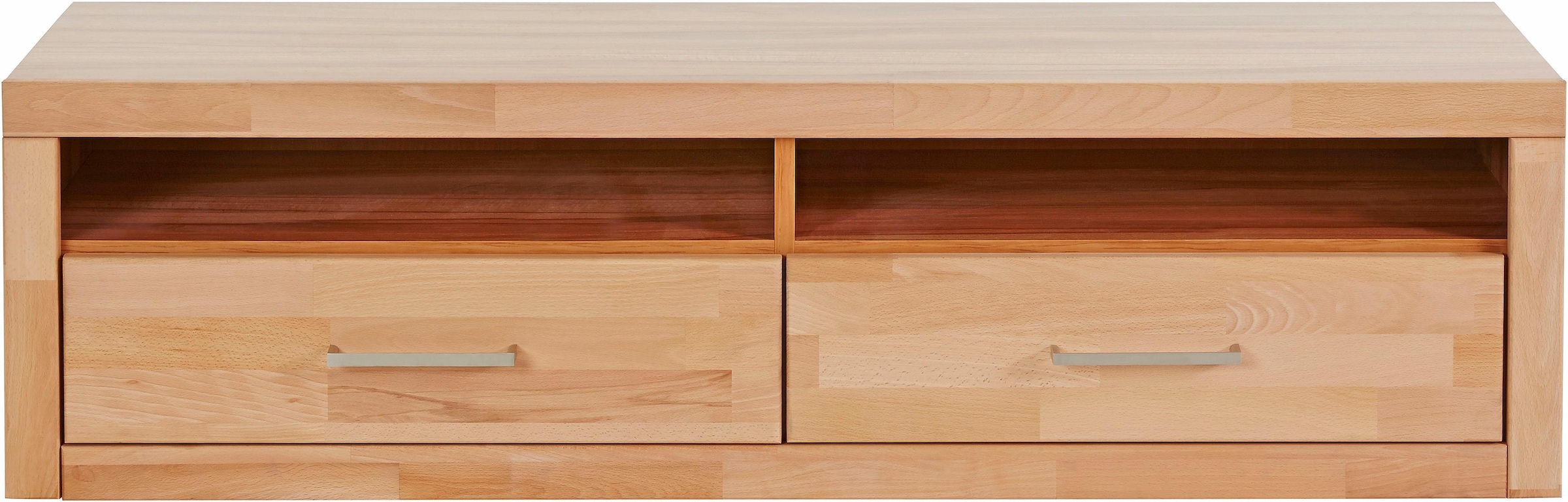 Home affaire Lowboard »Ribe,140cm breit, Fronten Massivholz,4 Fächer,Kabeldurchführung«, Holz massiv, Holzwerkstoff, Metall Griffe,2 Klappen