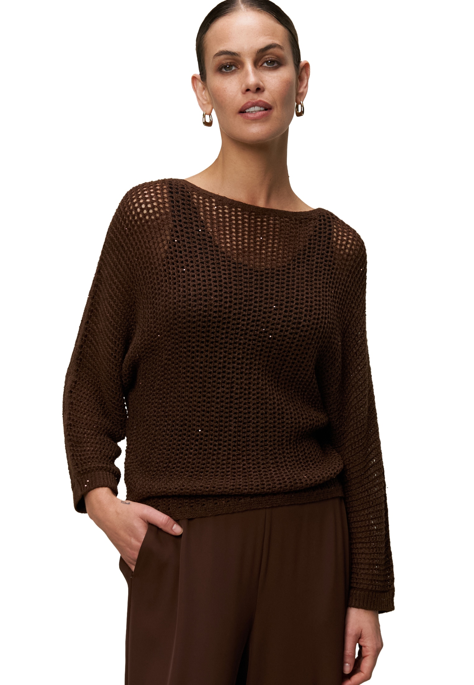 Zero Strickpullover "zero Lochstrick-Pullover mit Glitzersteinen", (1 tlg.) günstig online kaufen
