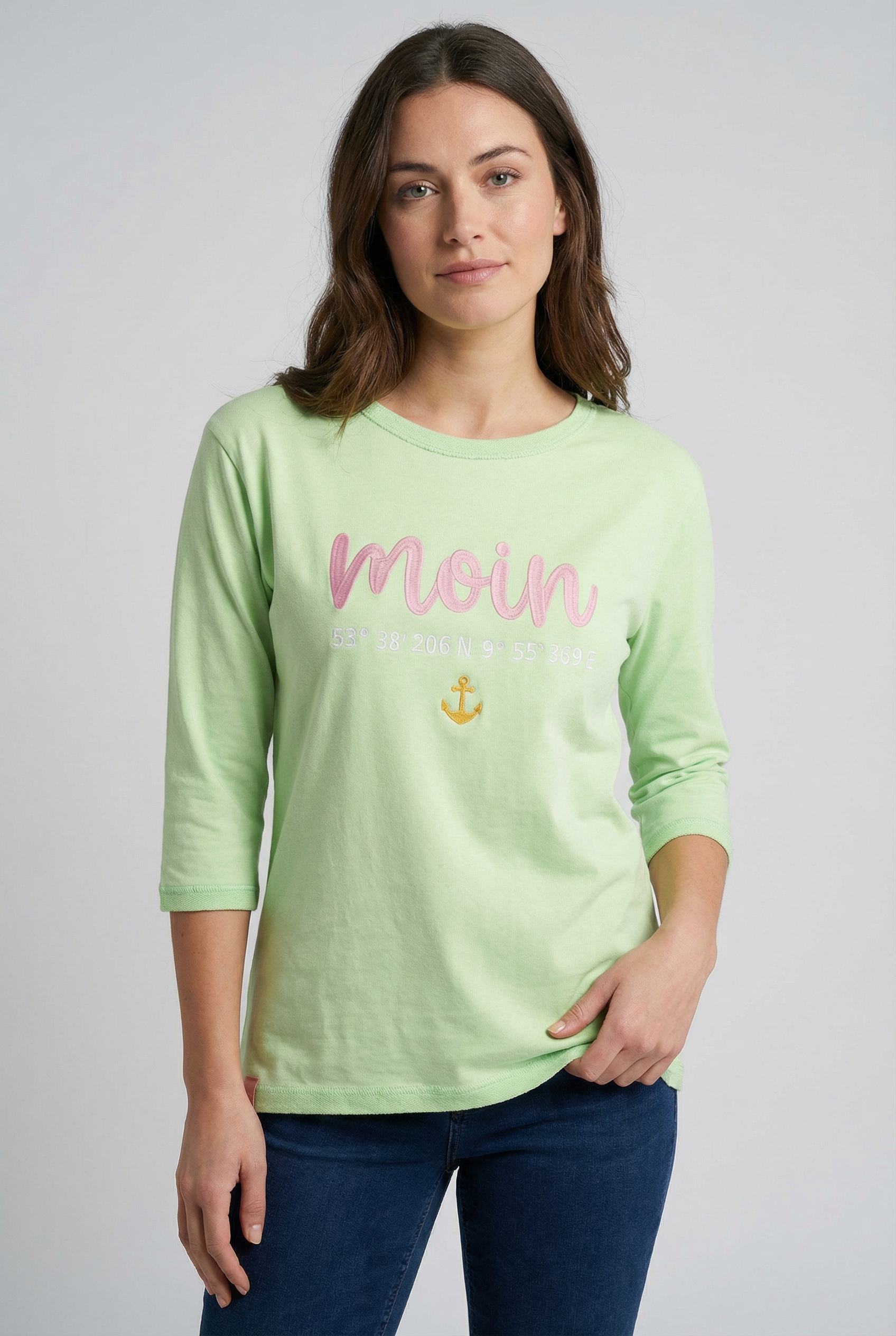 Zwillingsherz 3/4-Arm-Shirt ""Moin"" mit Moin Stickerei und Anker, ausgefra günstig online kaufen