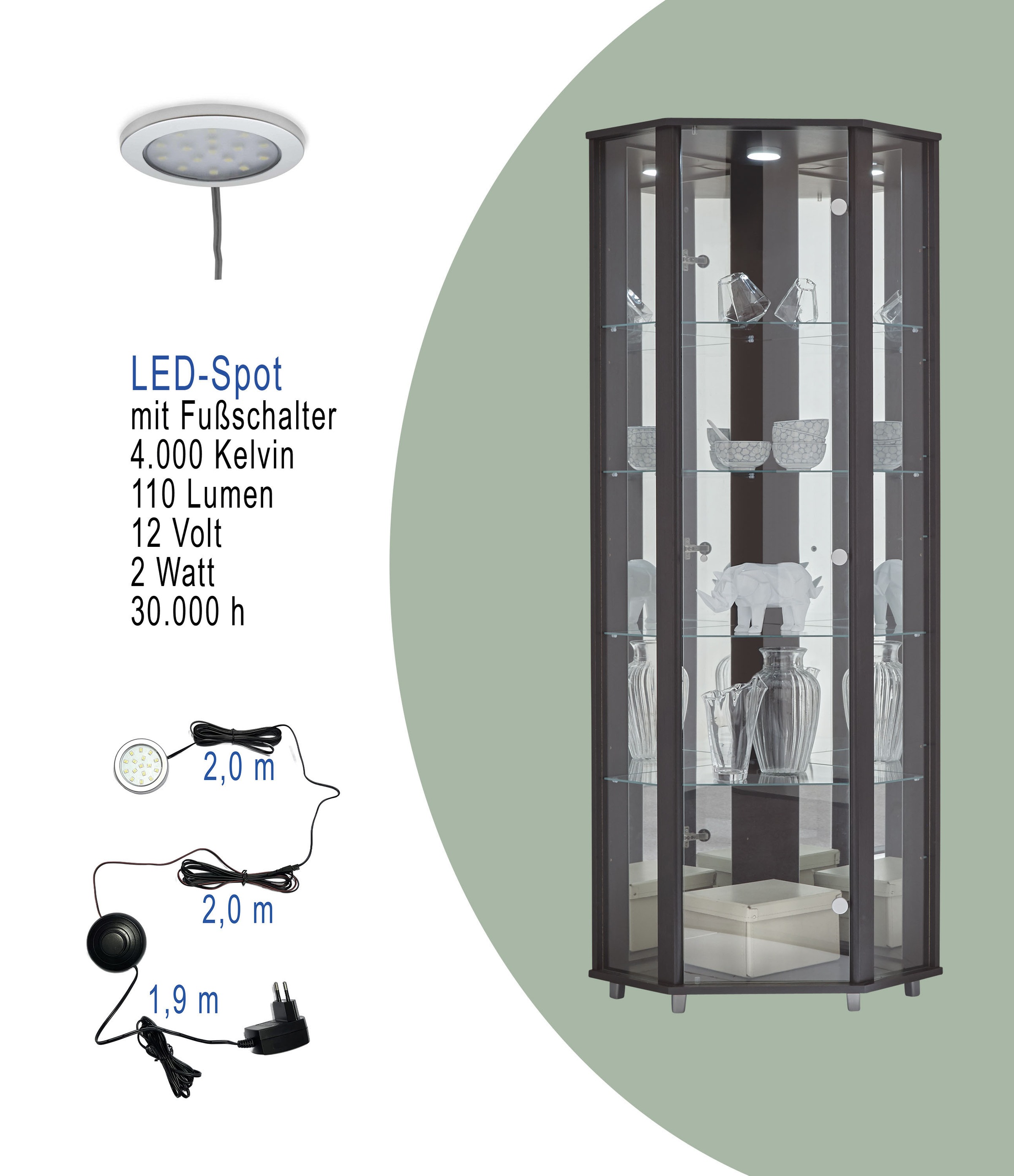 fif möbel Eckvitrine »TRIO Höhe ca. 172 cm, ink. Beleuchtung«, Eckvitrine/Glasvitrine 1x Glastür, perfekt für Sammler, Sammlervitrine