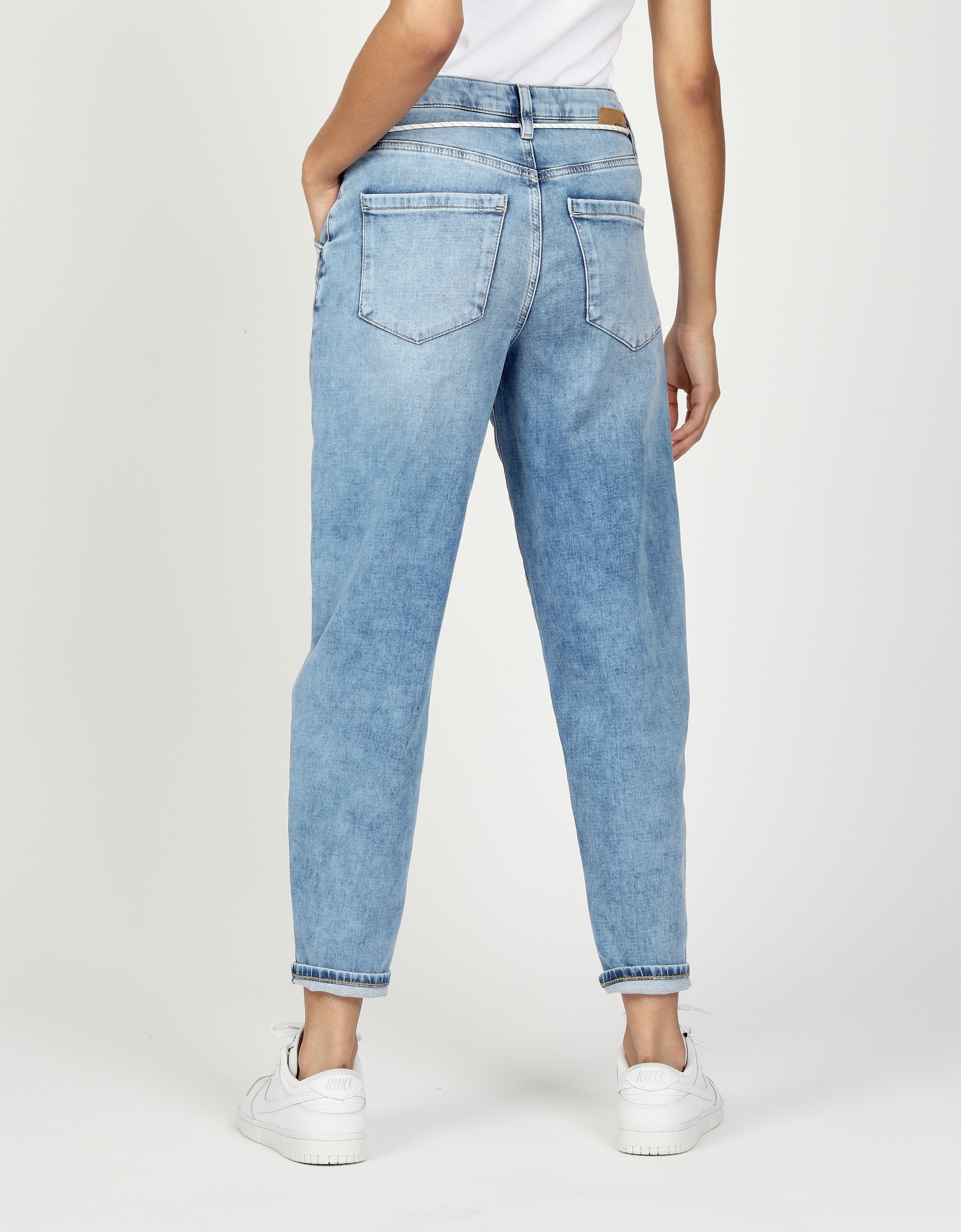 Weite Jeans GANG "GANG Jeans Balloon 94VIA JOGGER", Damen, Gr. 24, blau (denim blau), Denim/Jeans, 79% Baumwolle, 19% Polyester, 2% Elasthan, Jeans 3