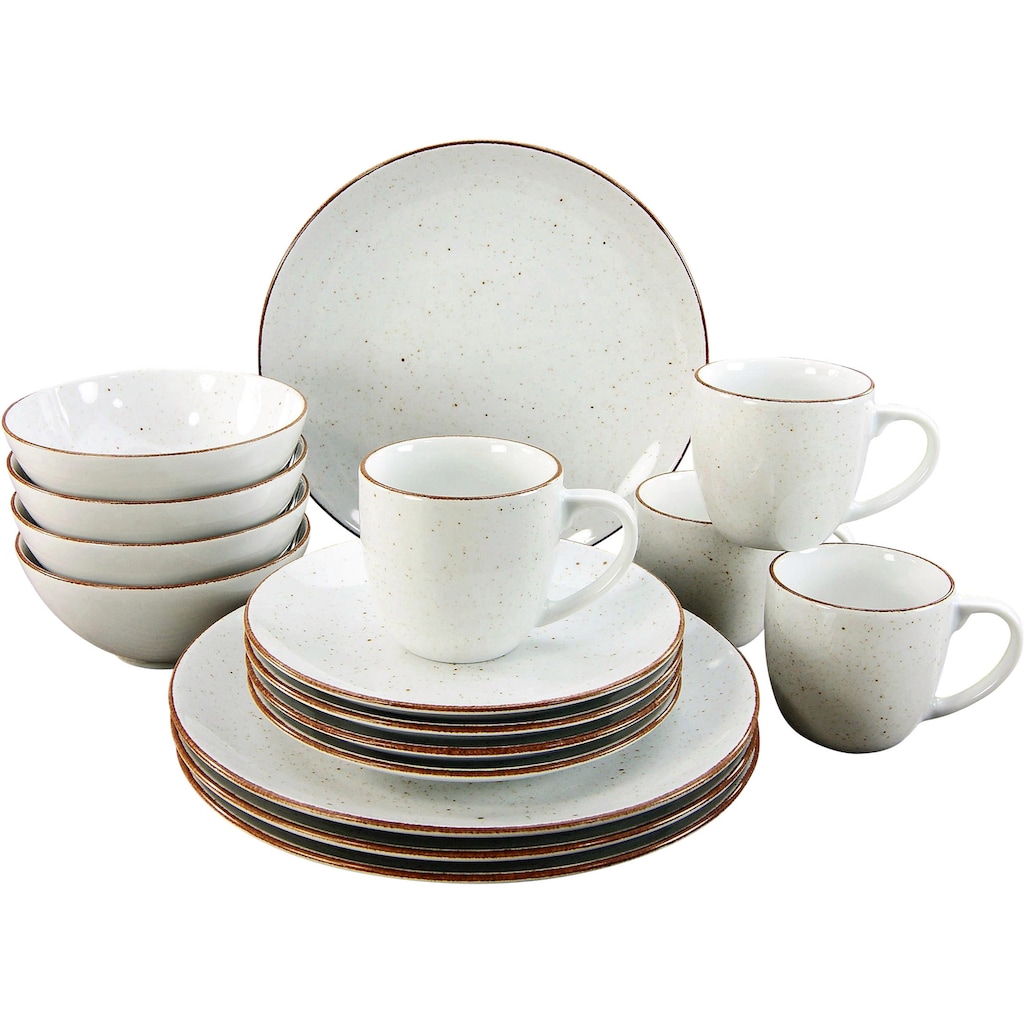 CreaTable Kombiservice »Geschirr-Set VINTAGE NATURE«, (Set, 16 tlg., Kaffeeservice und Tafelservice im Set, für 4 Personen)