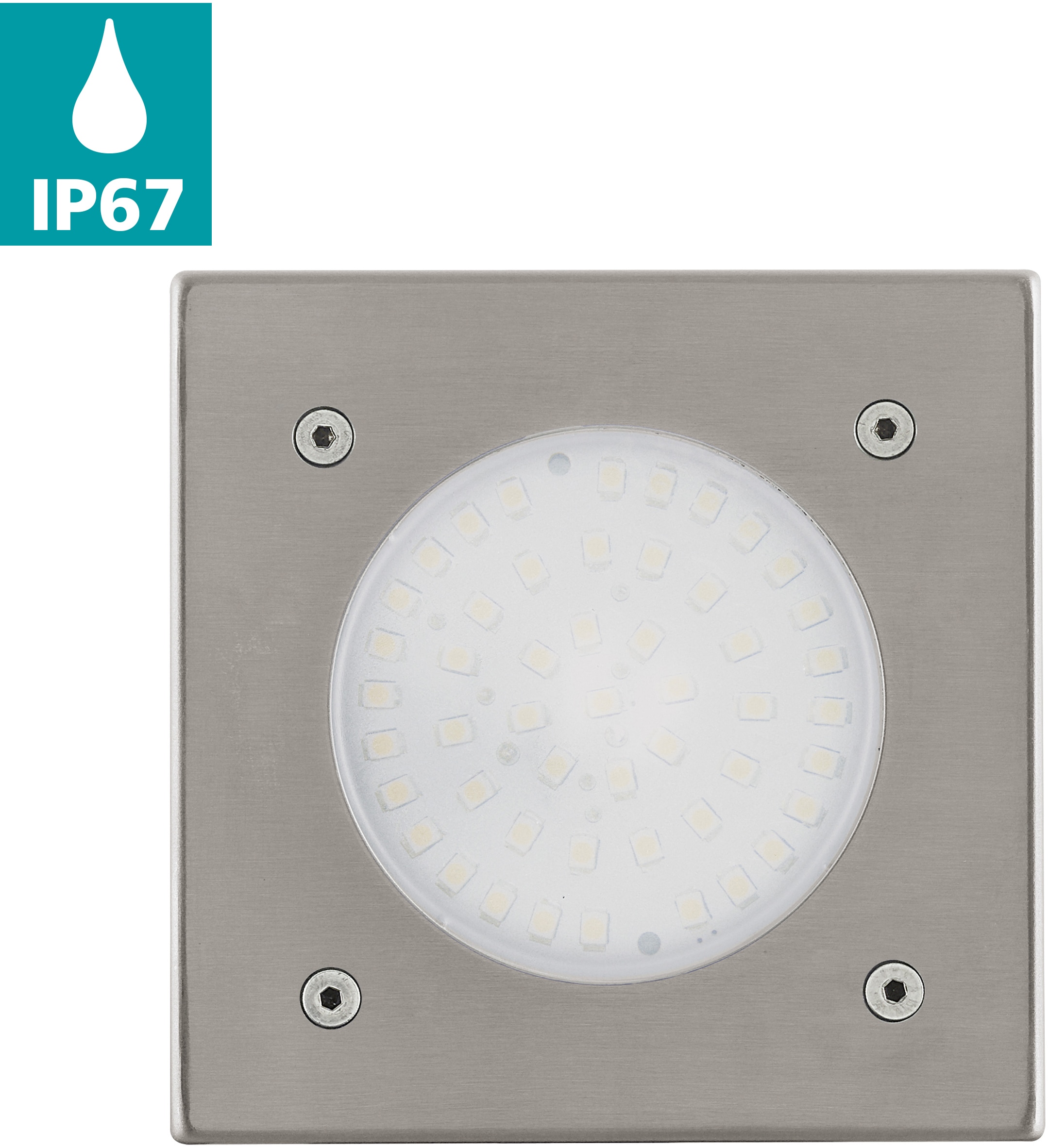 EGLO Einbauleuchte "LAMEDO Bodeneinbaulampe, Edelstahl und Glas, IP65, IP67, Außenlampe" LED-Board 1 Stk. Warmweiß Bodeneinbauleuchte, L10 x B10, edelstahl, 1X2,5W inkl.