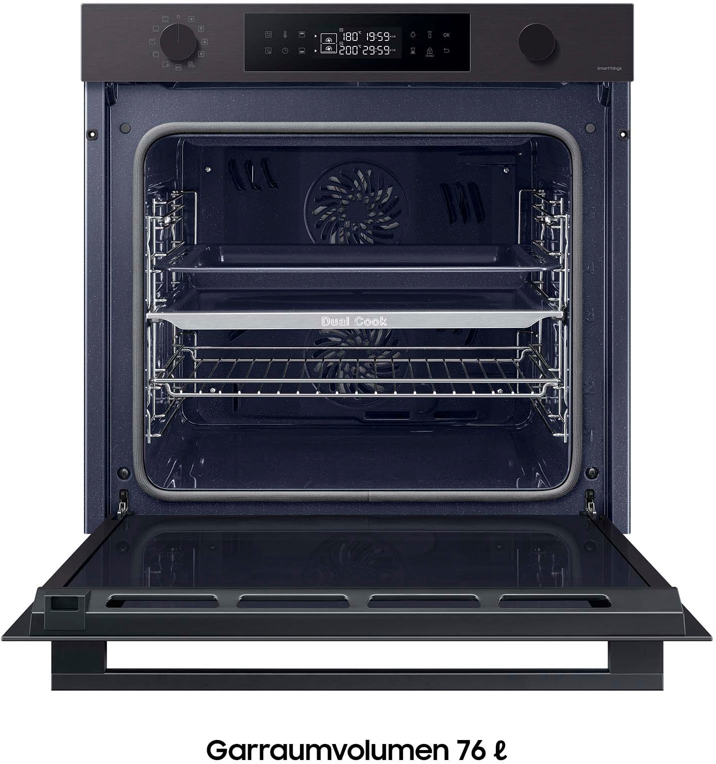 Samsung Pyrolyse Backofen Serie 4 »NV7B44503DB« mit Teleskopauszug nachrüstbar mit Pyrolyse-Selbstreinigung Dual Cook – 1 Ofen. Zwei Garräume. Max. Flexibilität. In matter Optik.