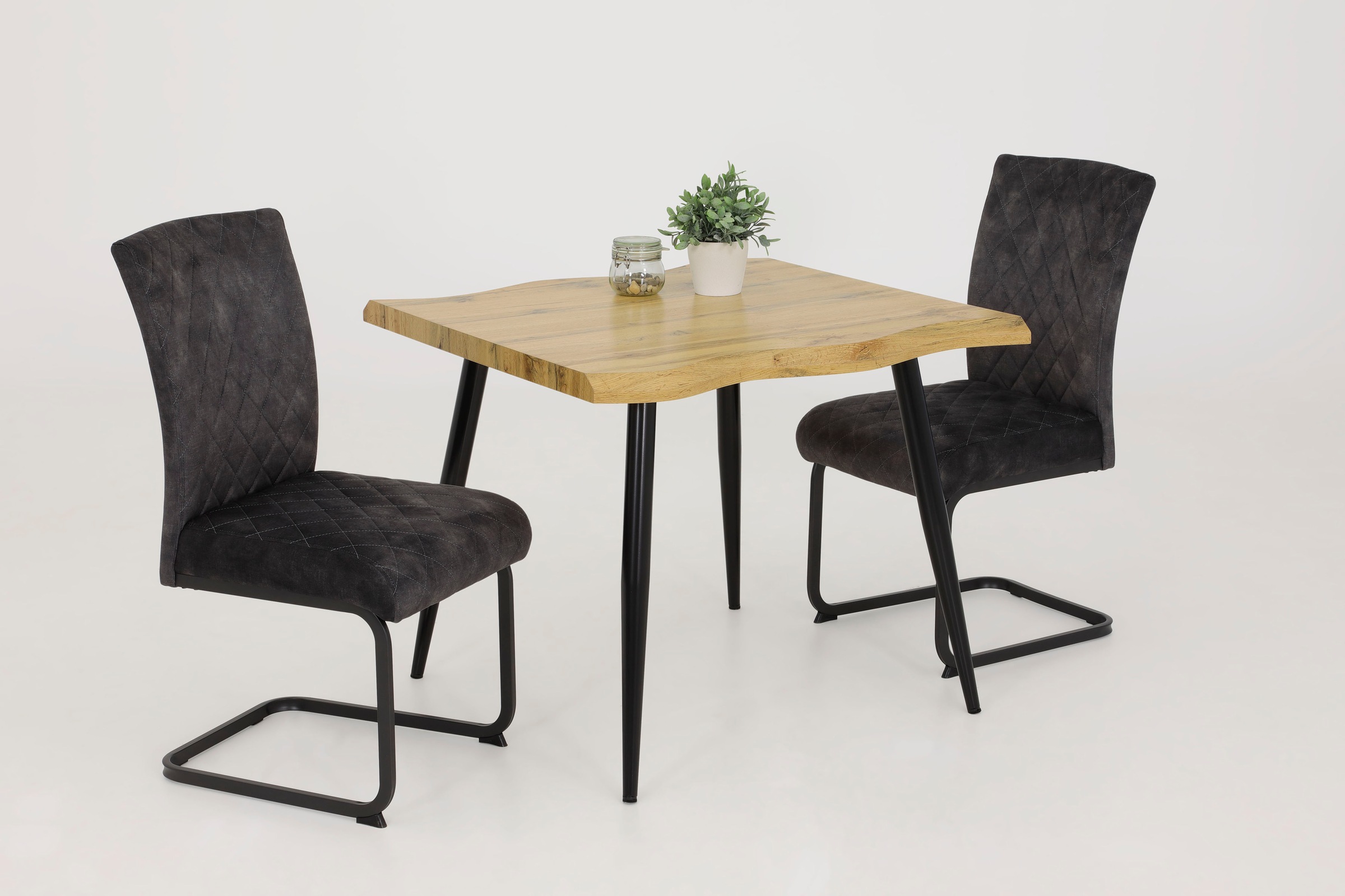 Baumkantentisch HELA "GABI IV", braun (wildeiche, schwarz, schwarz, wildeiche), B:90cm H:76cm T:90cm, Tische, Baumkantenoptik (Face Up), 90x90 cm, praktisch für kleine Räume 3