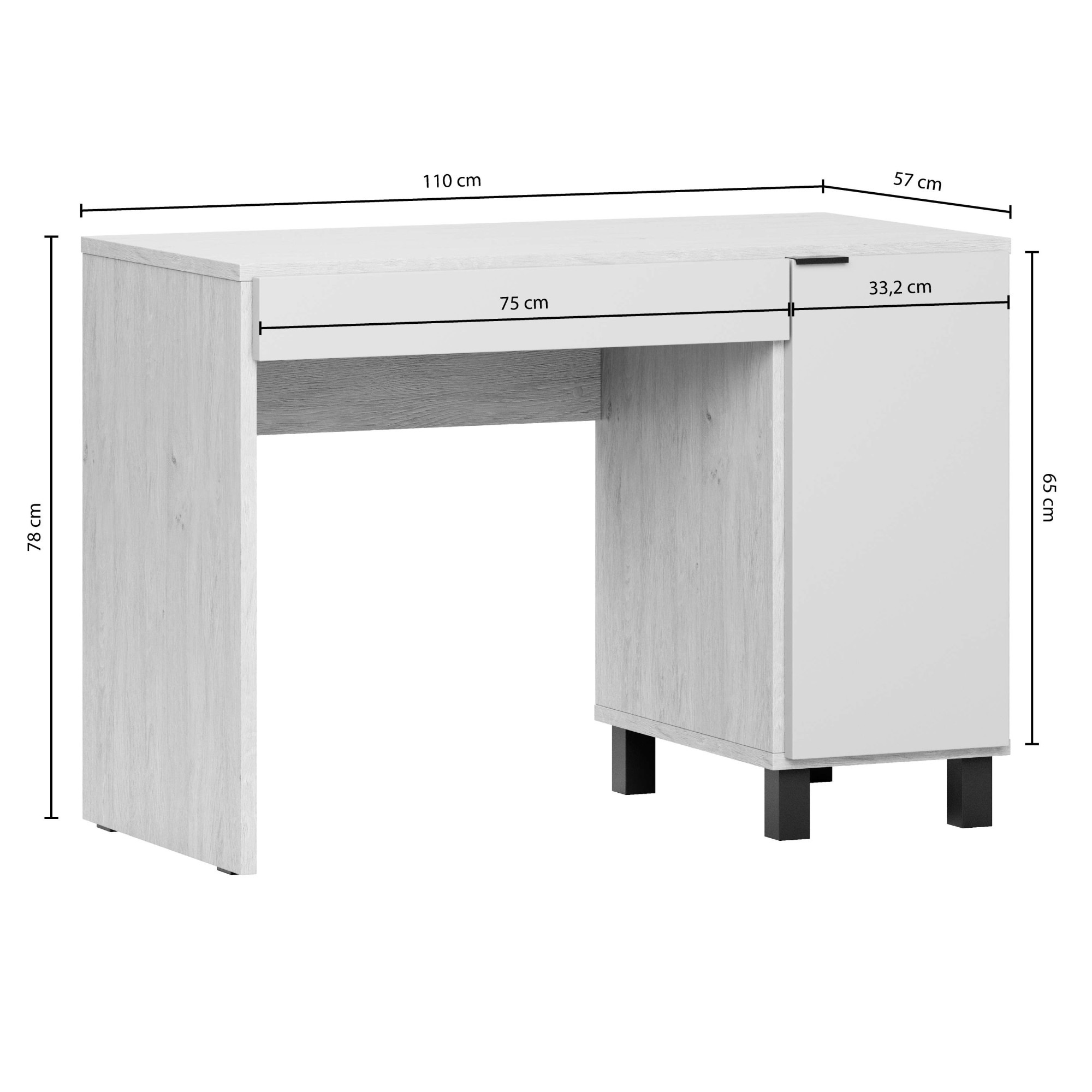 VOX Schreibtisch »SIMPLE Computertisch mit Stauraum, Maße B/T/H: 110/55/86,7 cm«, Bürotisch mit Schublade & Schrank in 3 Farben erhältlich, Metallgriffe