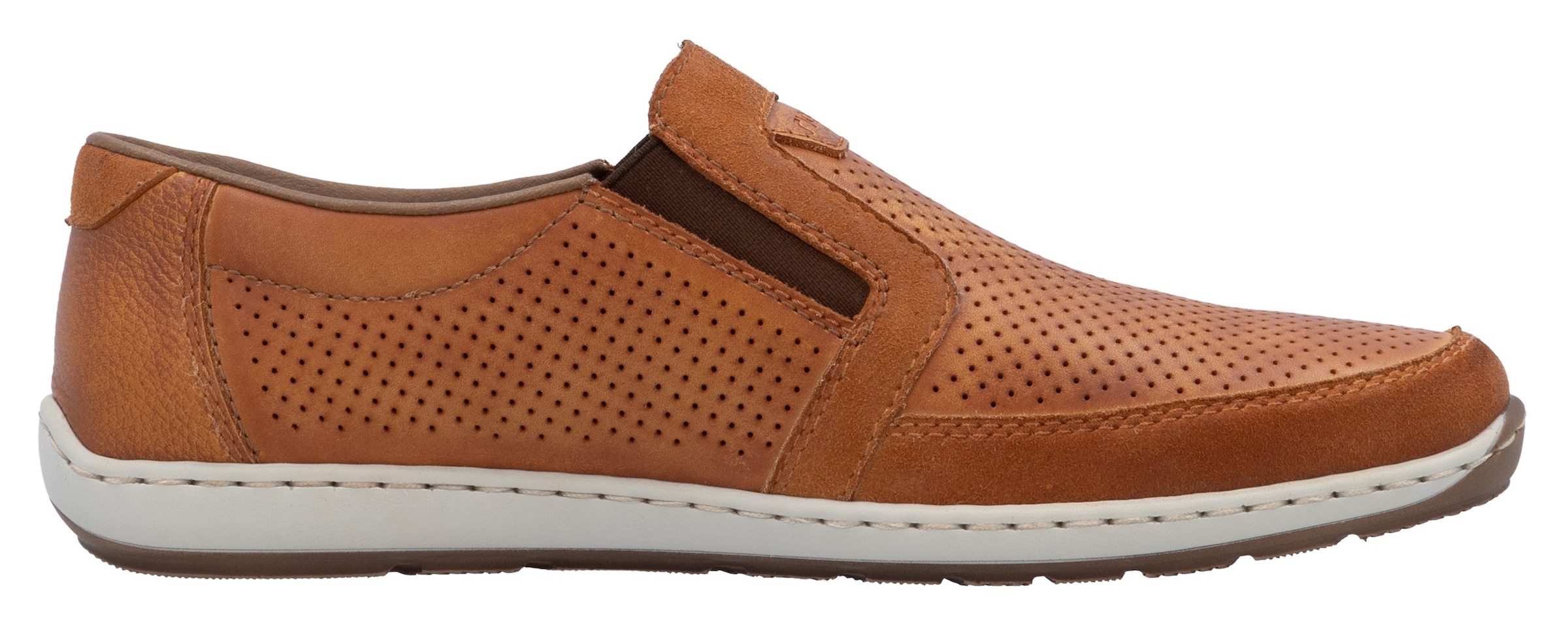 Rieker Slipper, Loafer, Schlupfschuh, seitliche Stretcheinsätze und Perforation