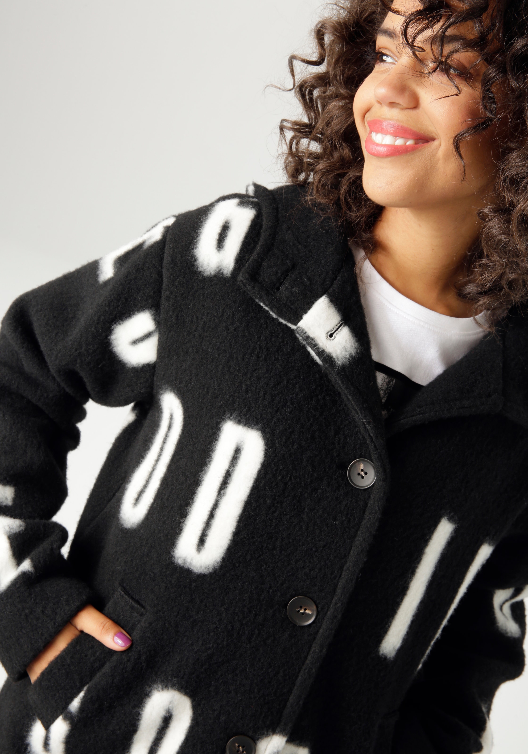 Aniston CASUAL Fleecejacke, mit großflächigem "GOOD VIBES"-Schriftzug - NEUE KOLLEKTION